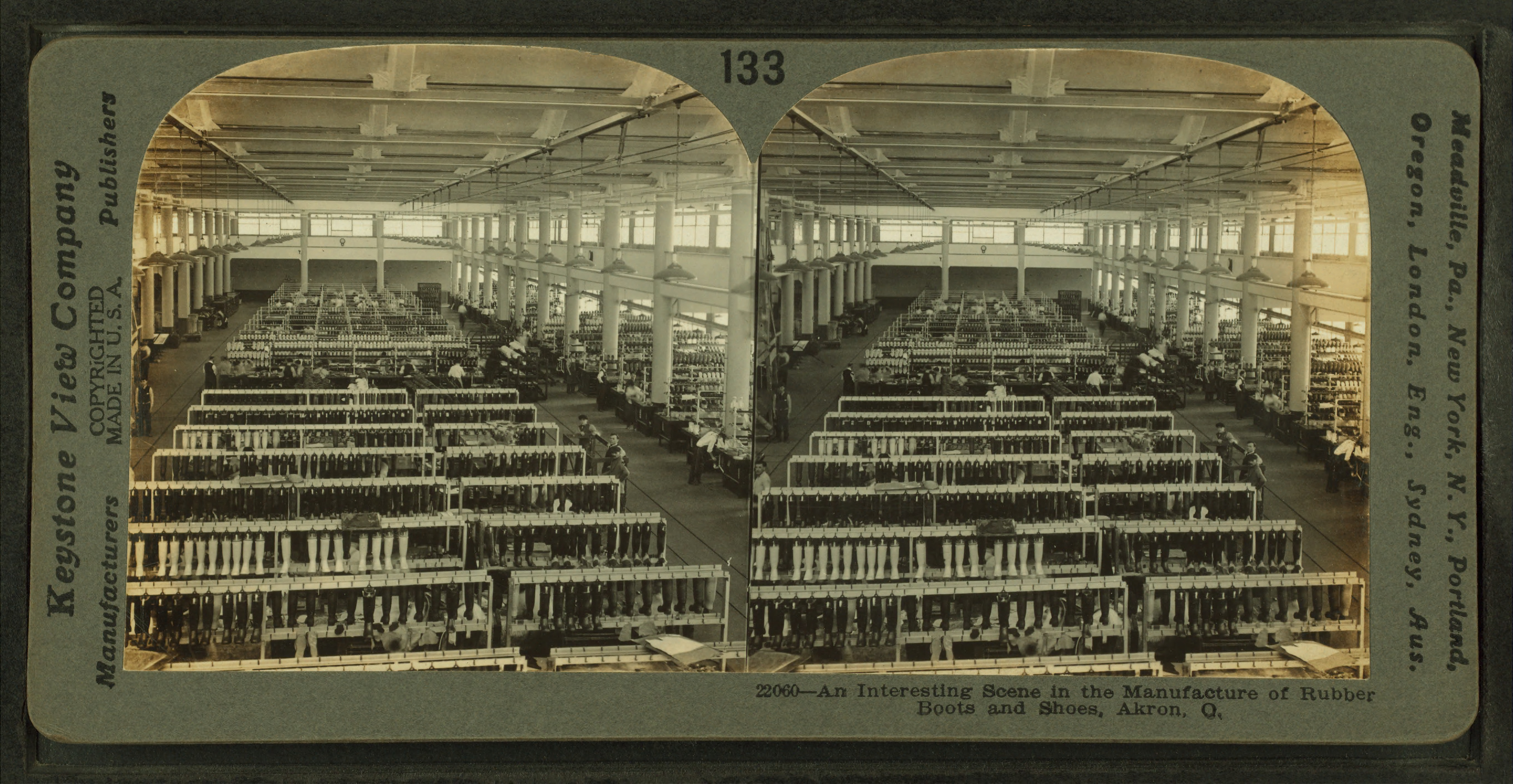 An interesting scene in the manufacture of rubber boots and shoes, Akron, Ohio, by Keystone View Company