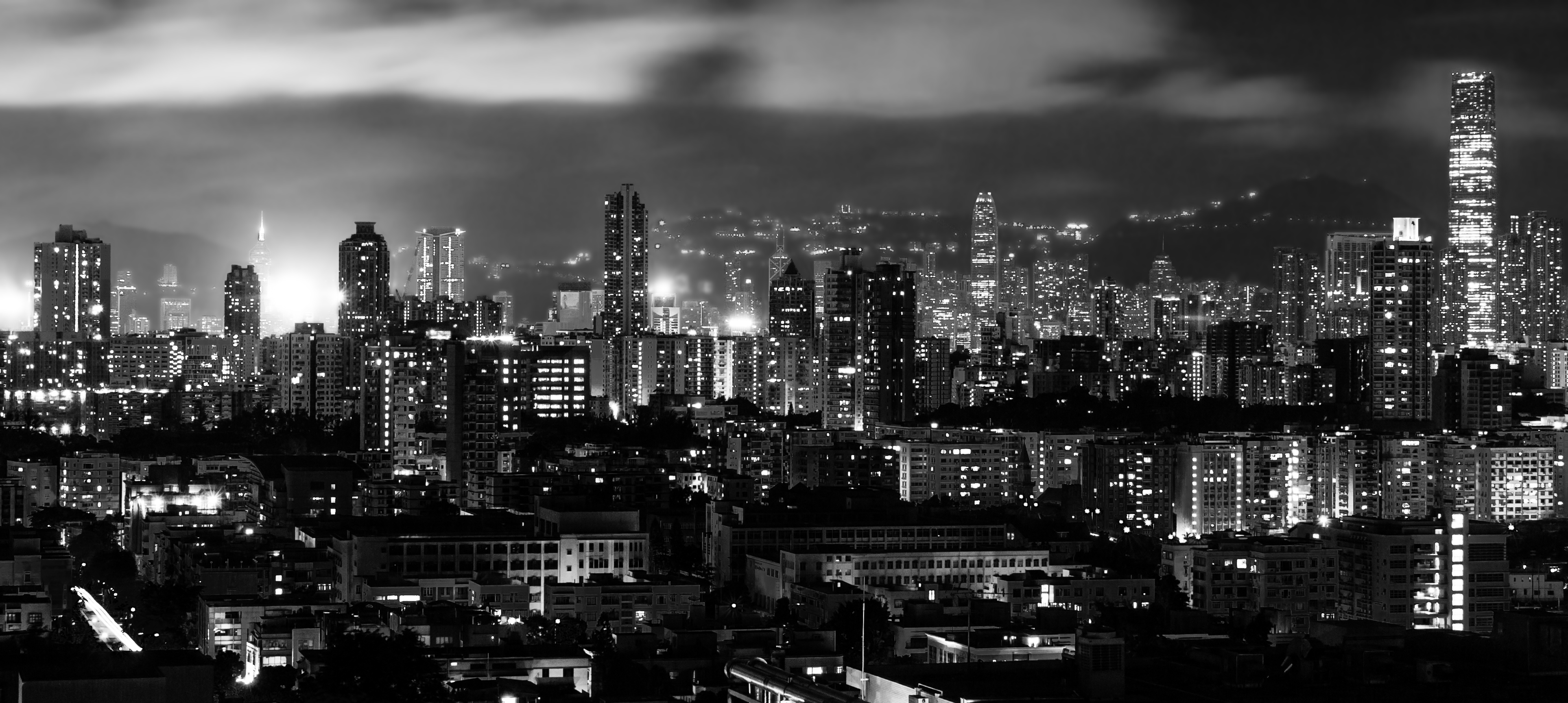 Hong Kong at night B&W