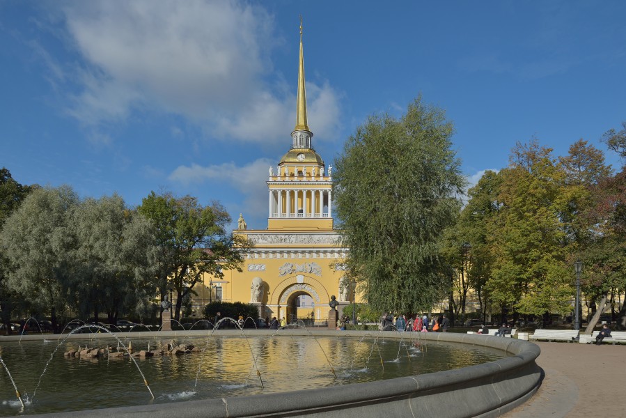 Admirality Saint Petersburg SE facade and park fountain