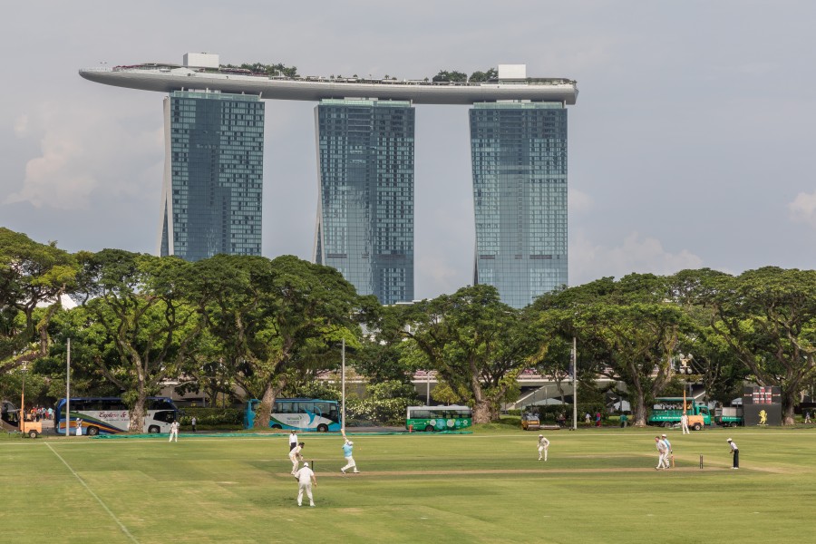 Cricket match and Marina Bay Sands Hotel in Singapore