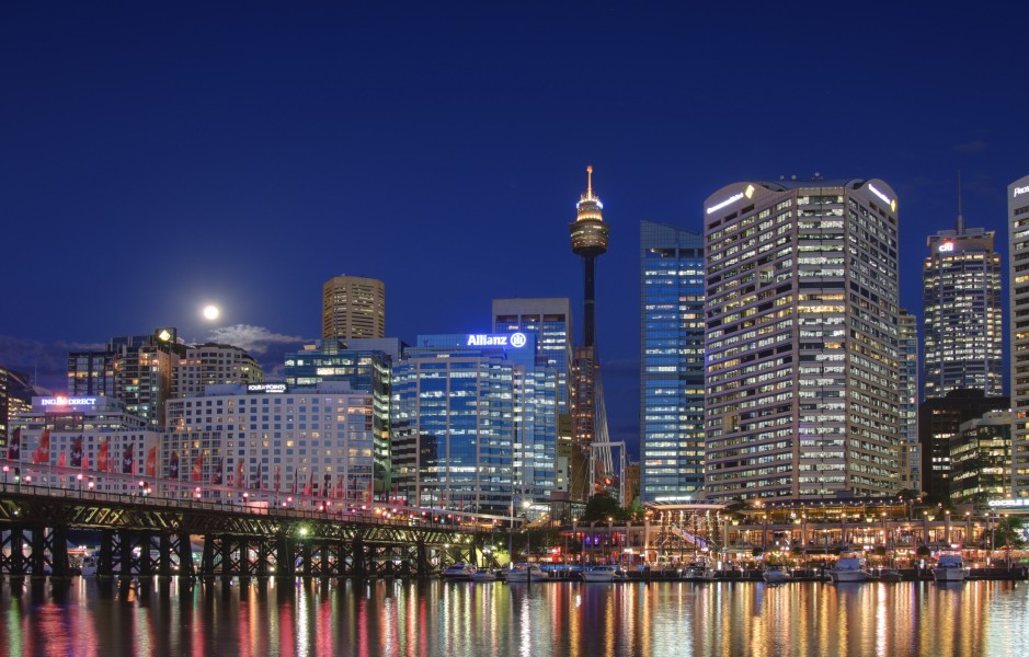 Darling harbour with full moon