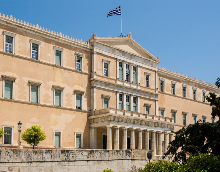 Detail main facade Building of Parliament of Greece Athens