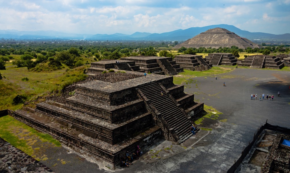 East side of Plaza de la Luna and Pyramid of the Sun from Pyramid of the Moon, Teotihuacan