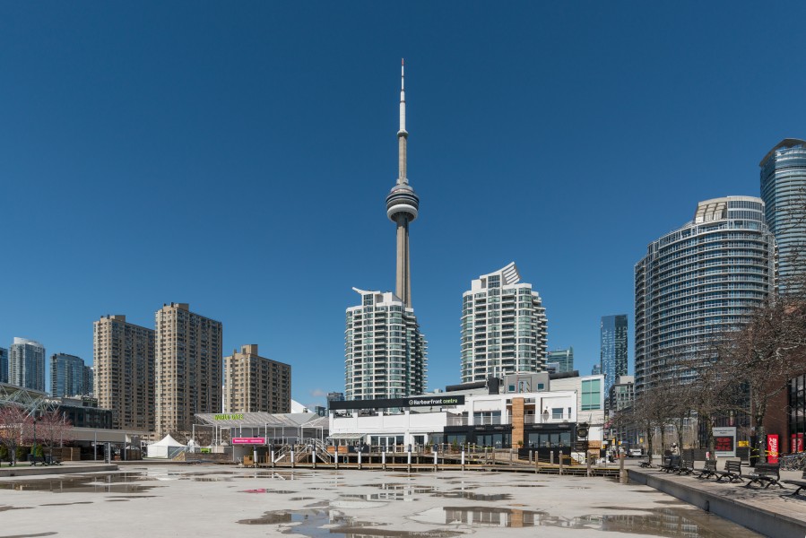 Harbourfront Centre and high rises on Queens Quay W, Toronto, South view 20170417 1