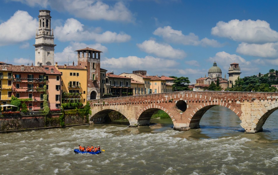 Ponte Pietra and San Giorgio in Braida. Verona, Italy