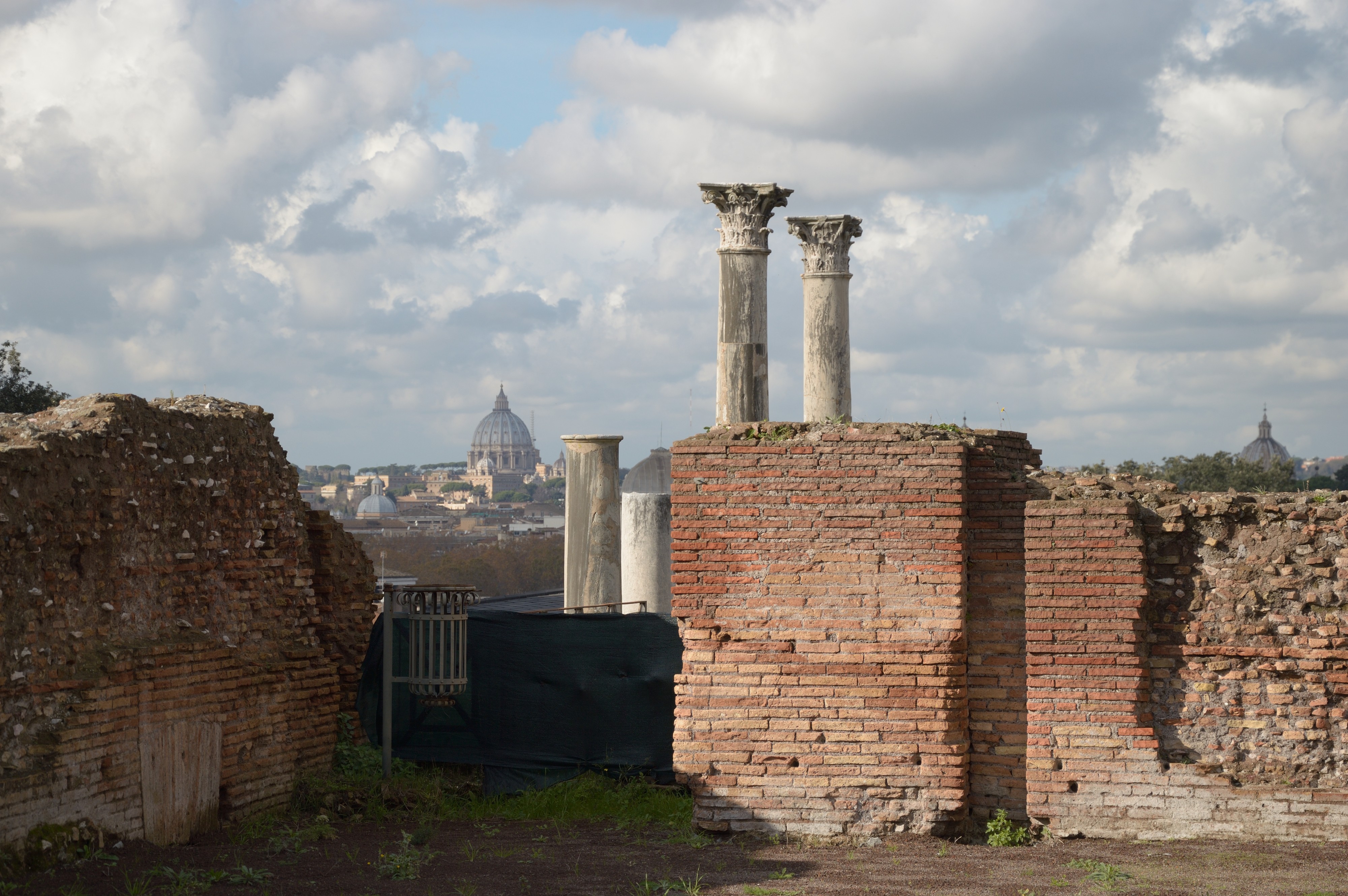 Ancient ruins and dome of St. Peter seen from Palatino hill