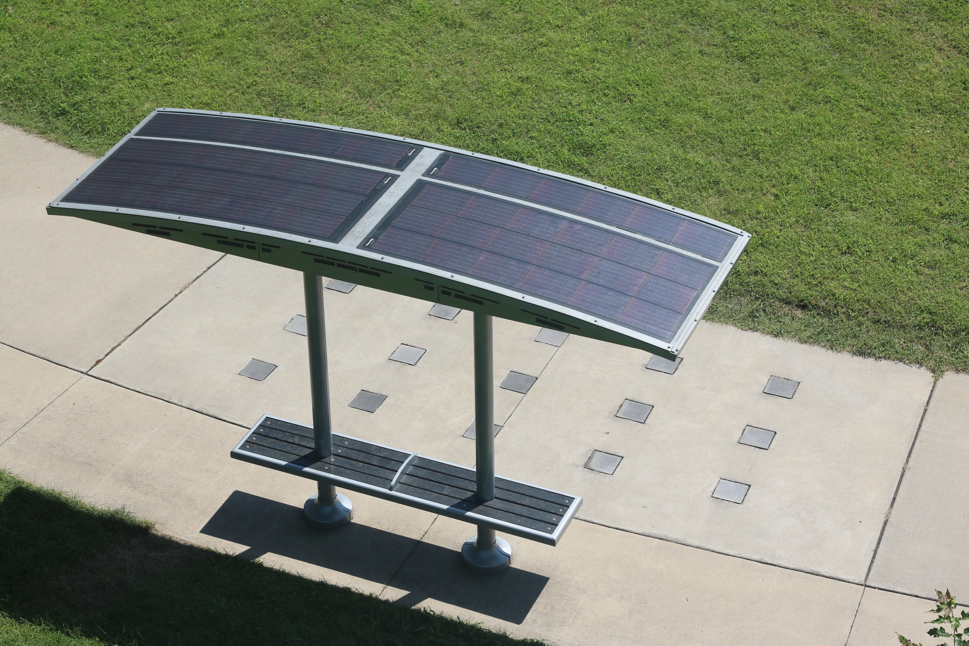 Solar park bench at Iowa State Fair grounds.gk