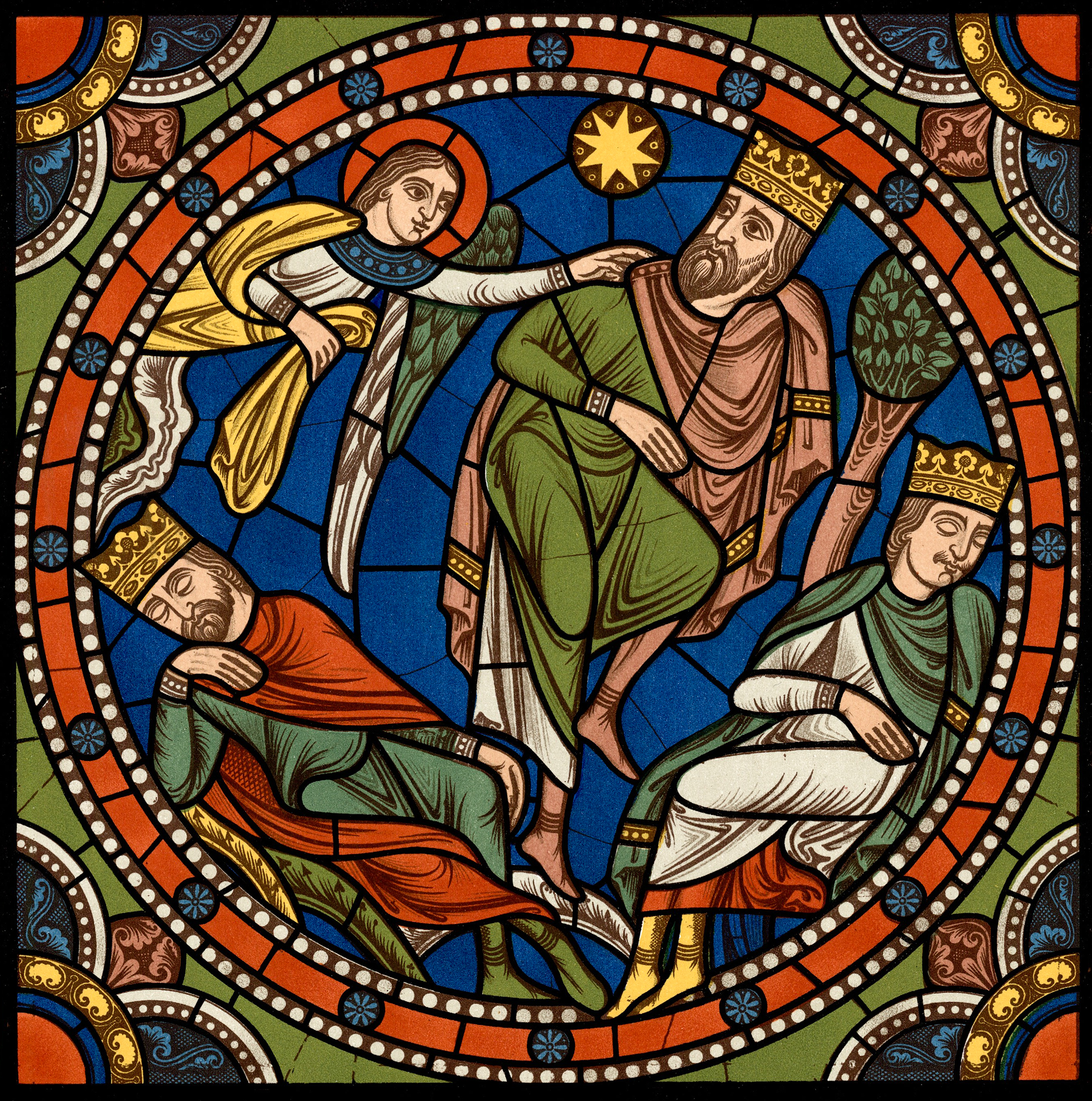 Chartres VITRAIL DE LA VIE DE JÉSUS-CHRIST Motiv 12 L’ange avertissant les Mages pendant leur sommeil
