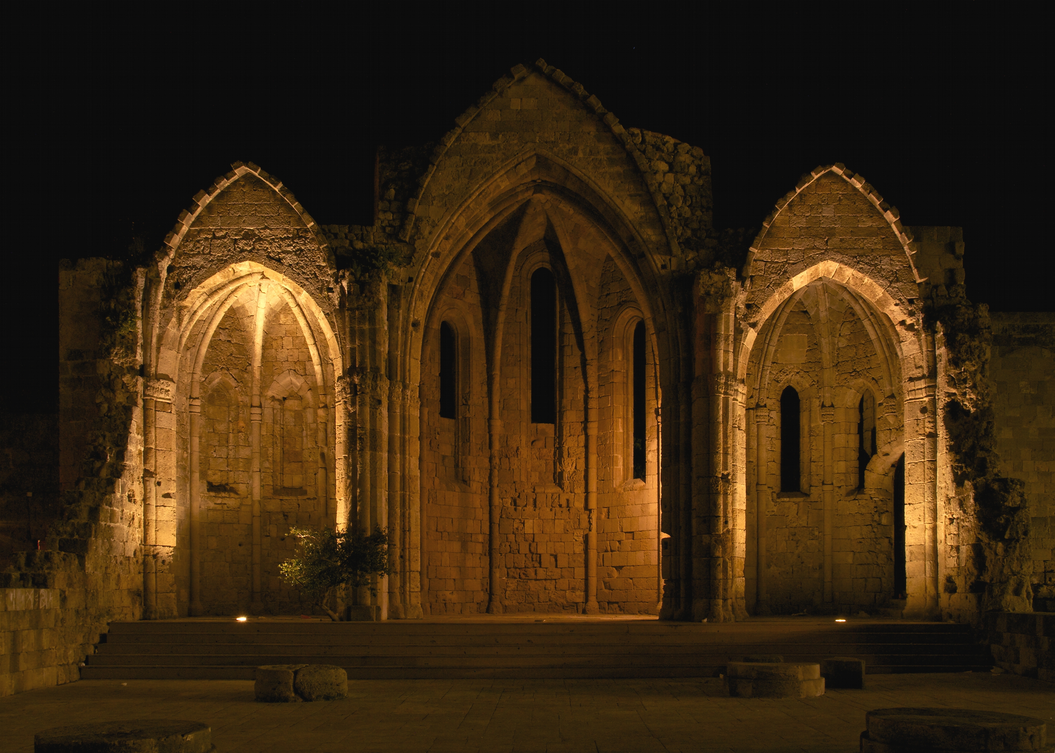 Church of the virgin of the burgh Rhodes 14th century night