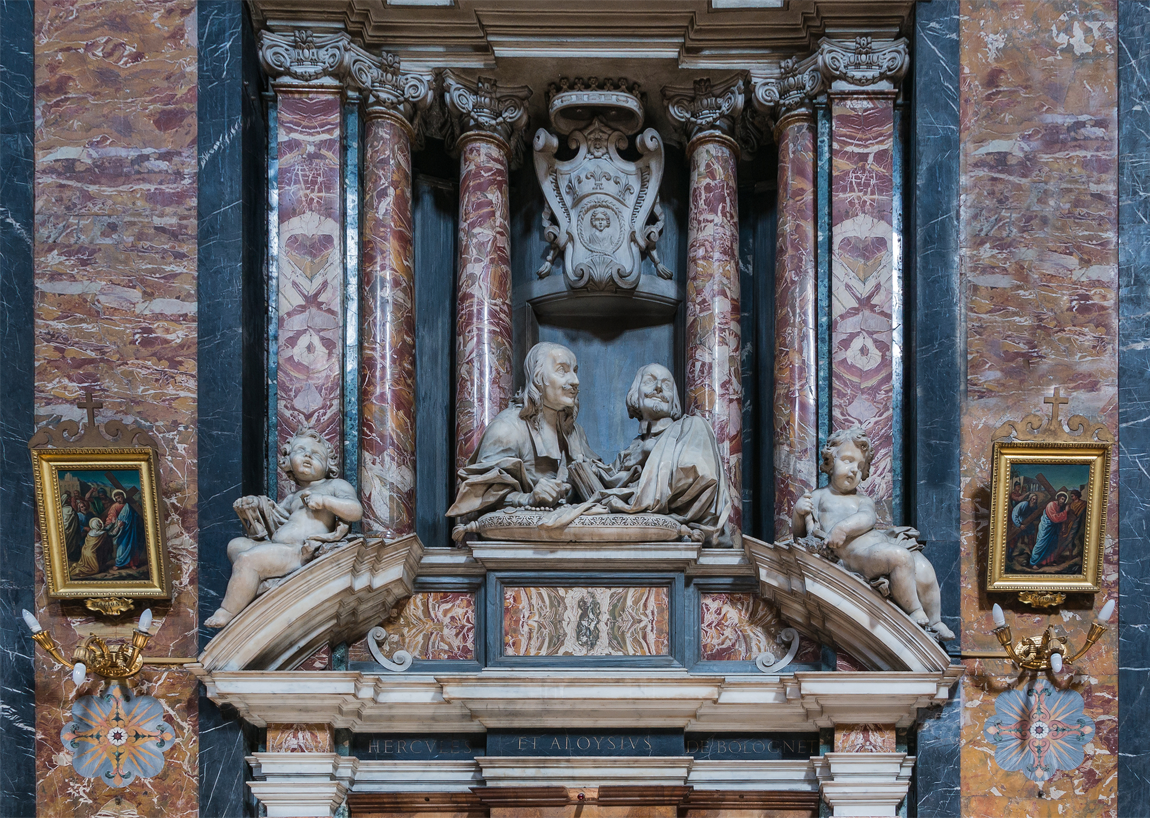 Hercules and Aloysius Bolognetti, inside of church Gesù e Maria, by C.Rainaldi, Rome, Italy