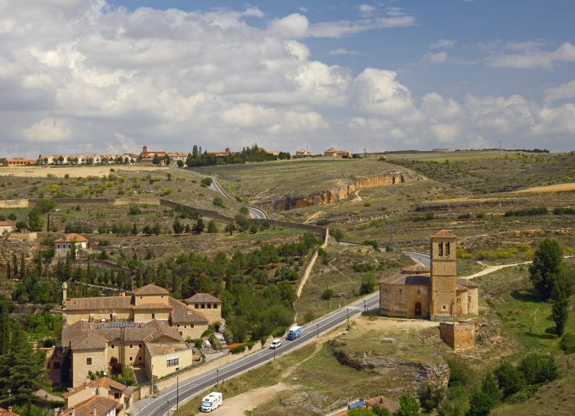 Iglesia de la Vera Cruz and Padres Carmelitas Monastery in Segovia. View from Alcázar