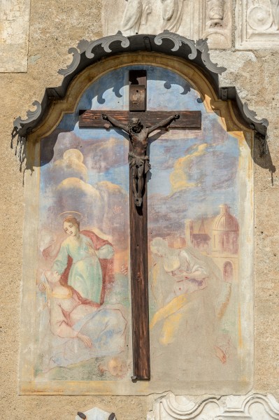 Maria Saal Pfarrkirche Mariae Himmelfahrt Sakristei-Aussenwand Kreuzigungsfresko 01032017 4811