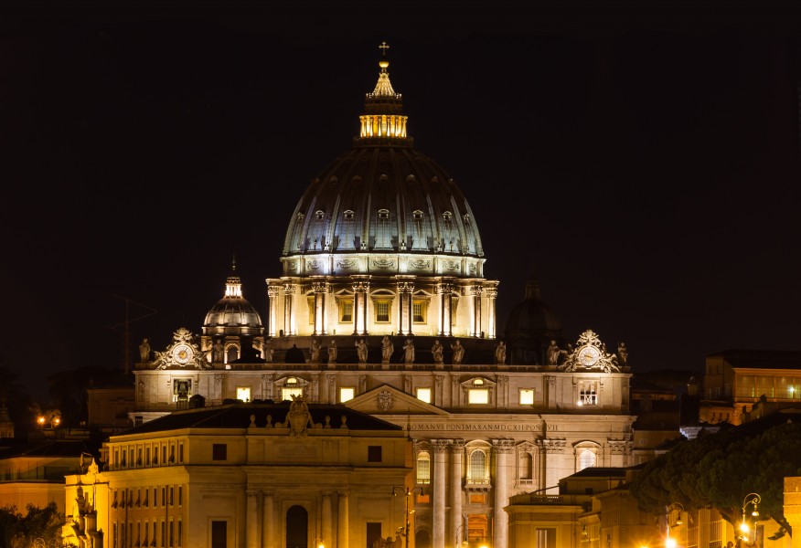 Saint Peter's basilica, night, from Umberto I bridge, Rome, Italy