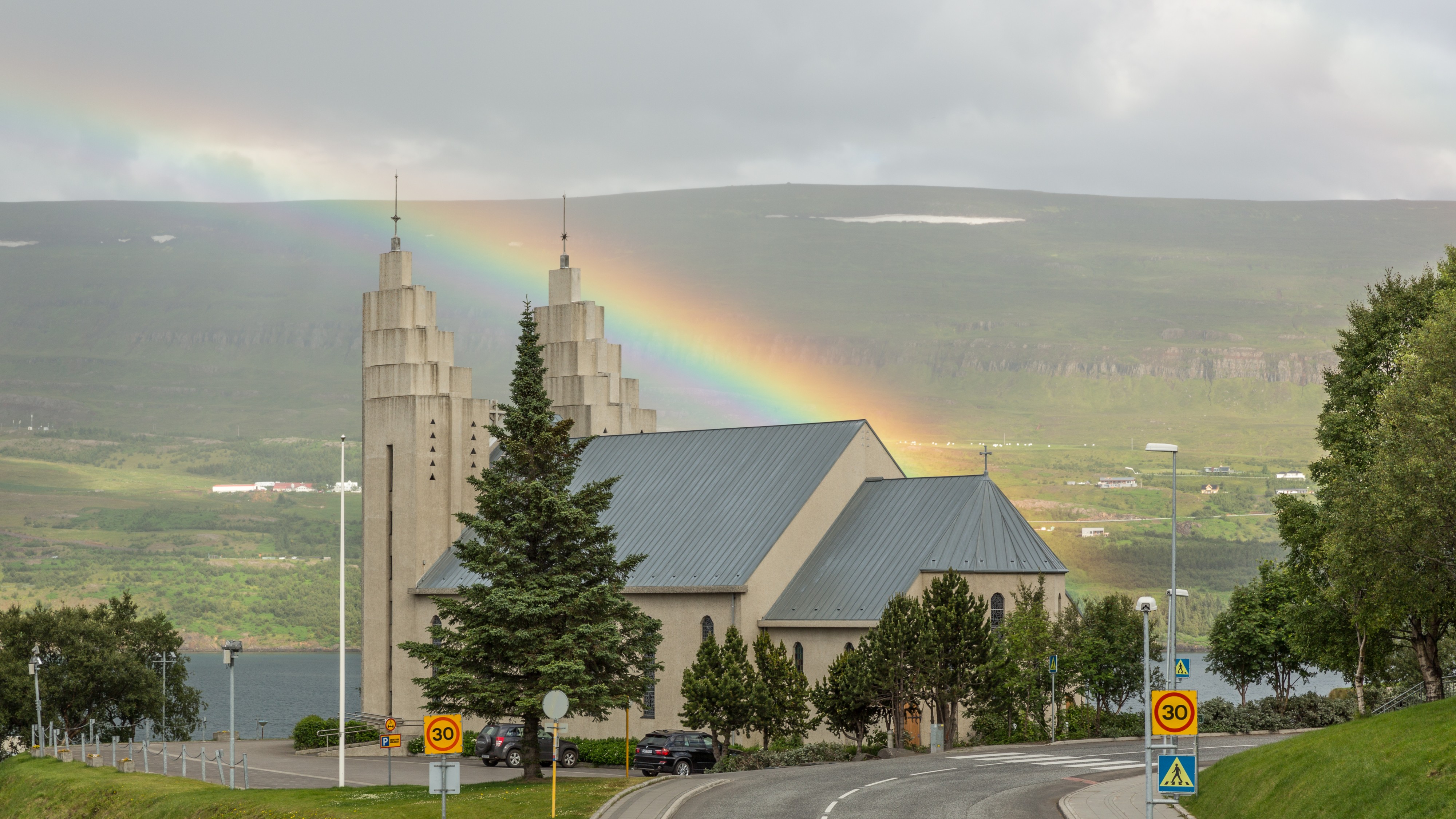Church and rainbow in Akureyri
