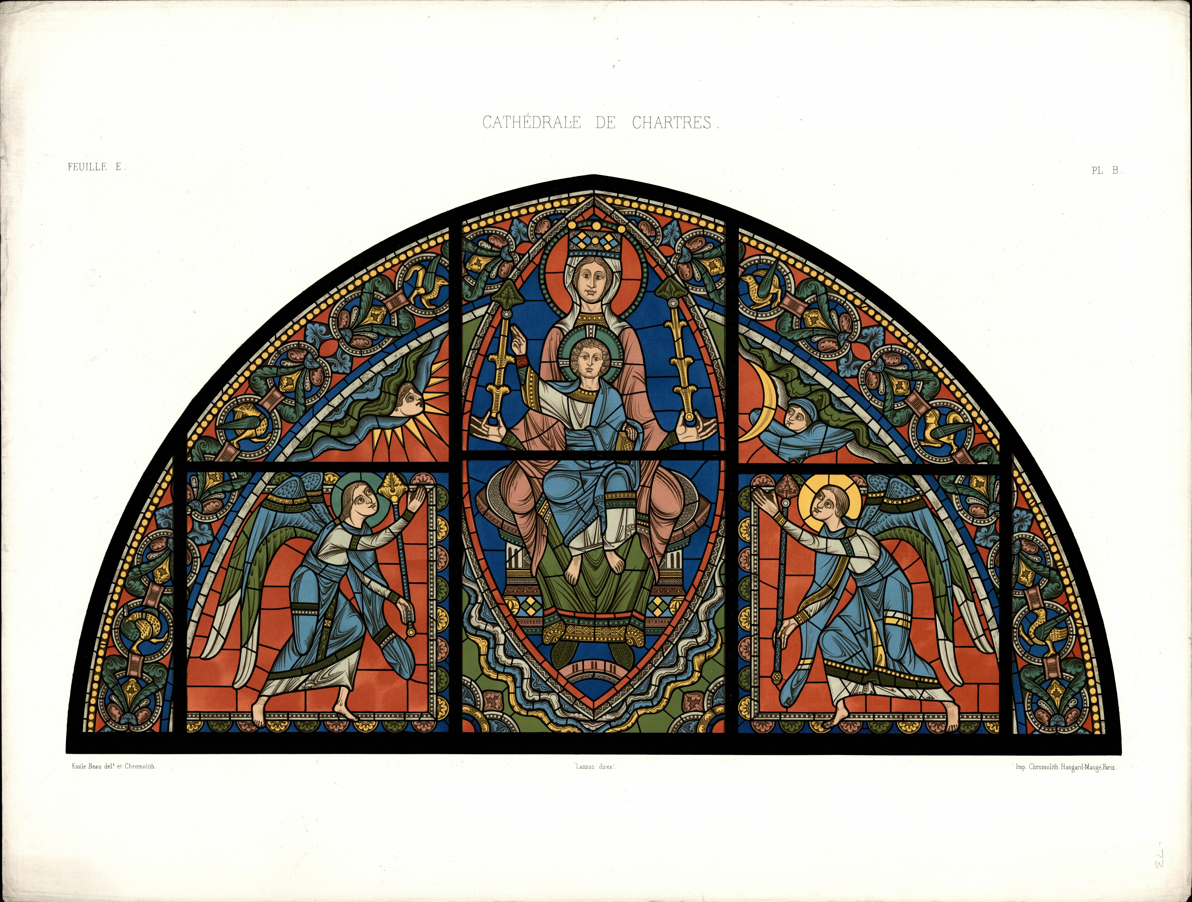 Monografie de la Cathedrale de Chartres - Atlas - Vitrail de la vie de Jesus Christ Feuille E - Chromo-lithographie