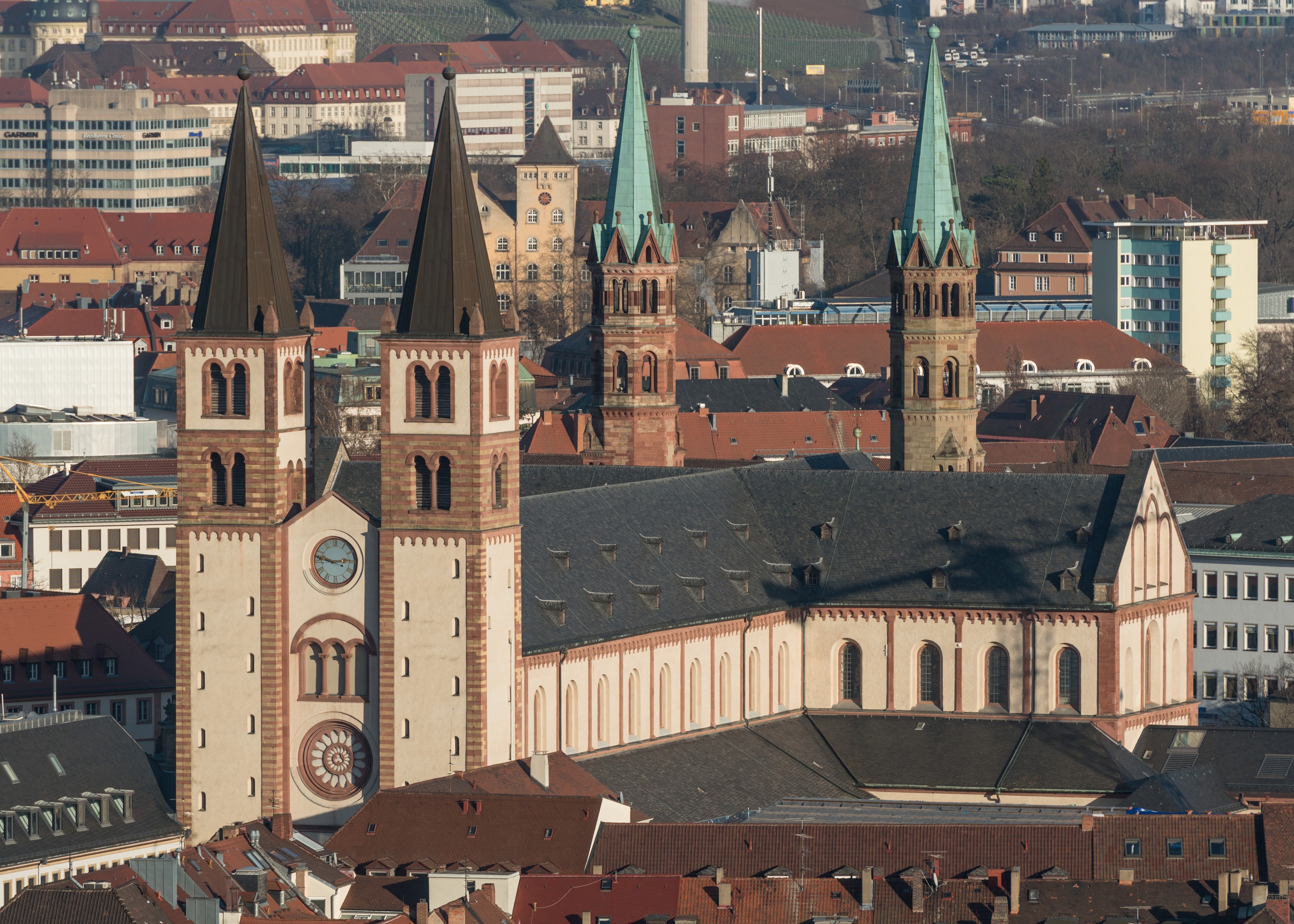 St. Killian, Würzburger Dom, as seen from Festung Marienburg 20140112 2