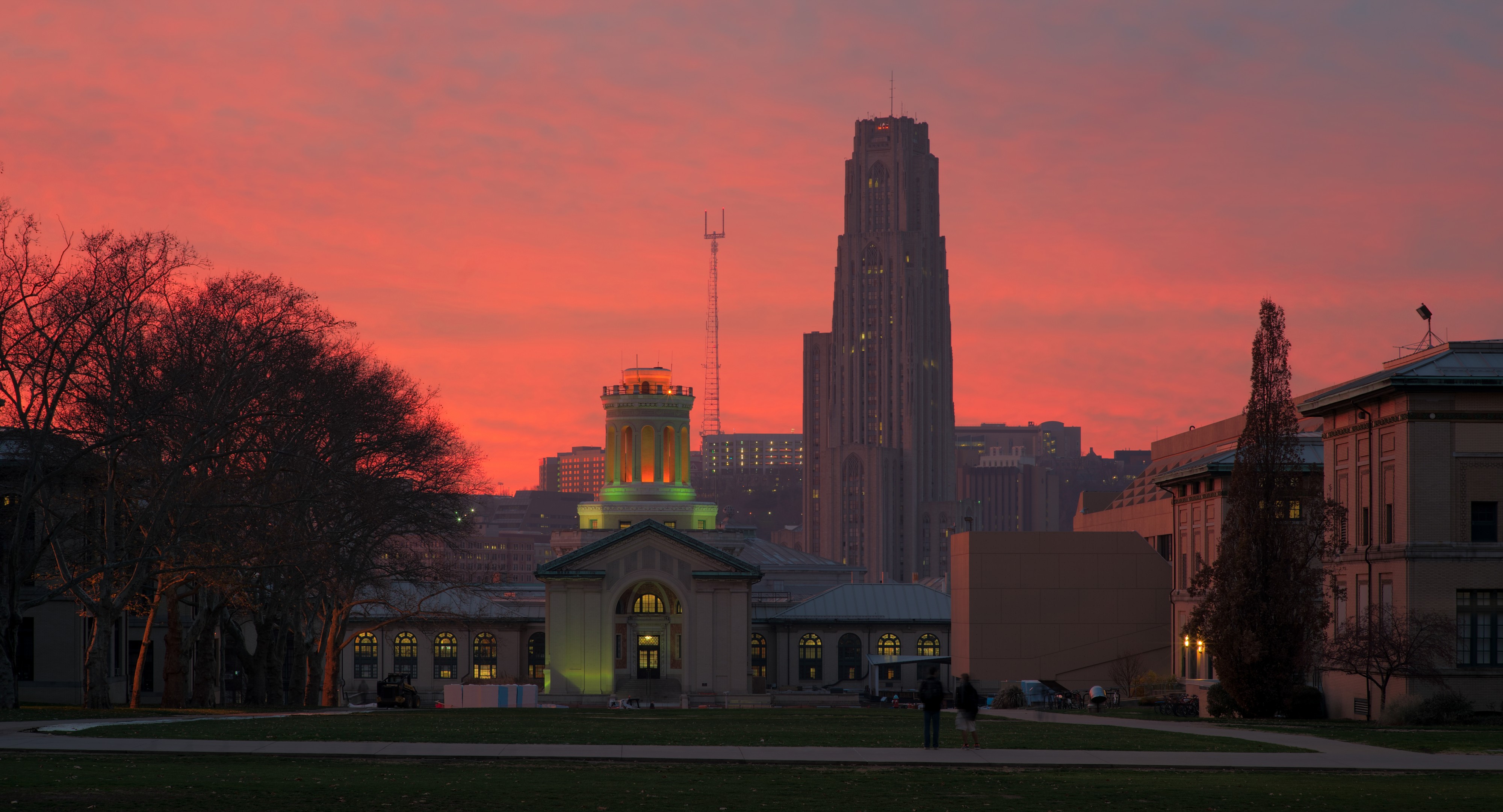 Sunset over Hammerschlag Hall and the Cathedral of Learning 2 HDR