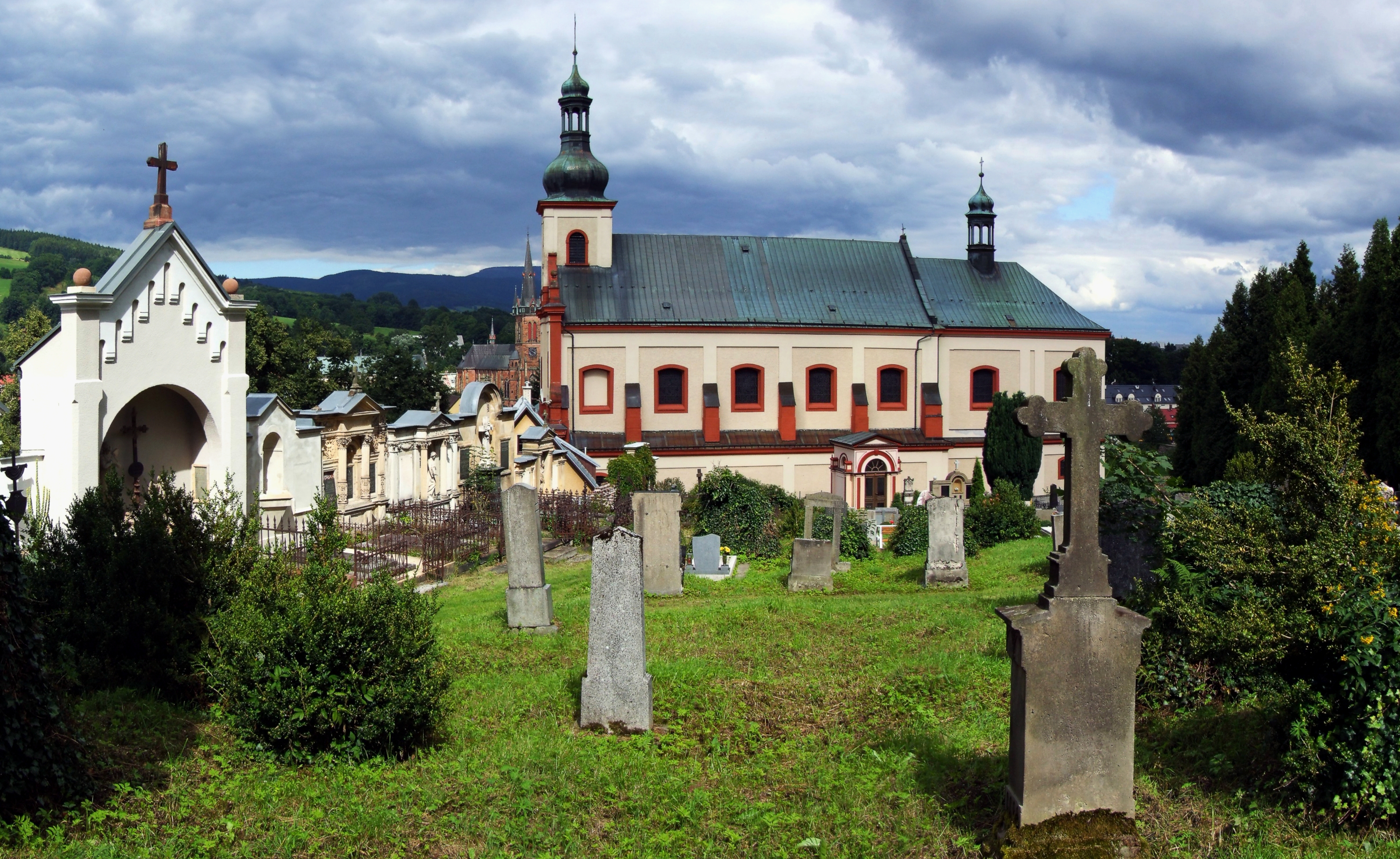 Vrchlabí (Hohenelbe) - church of St. Augustin (view from cemetery)