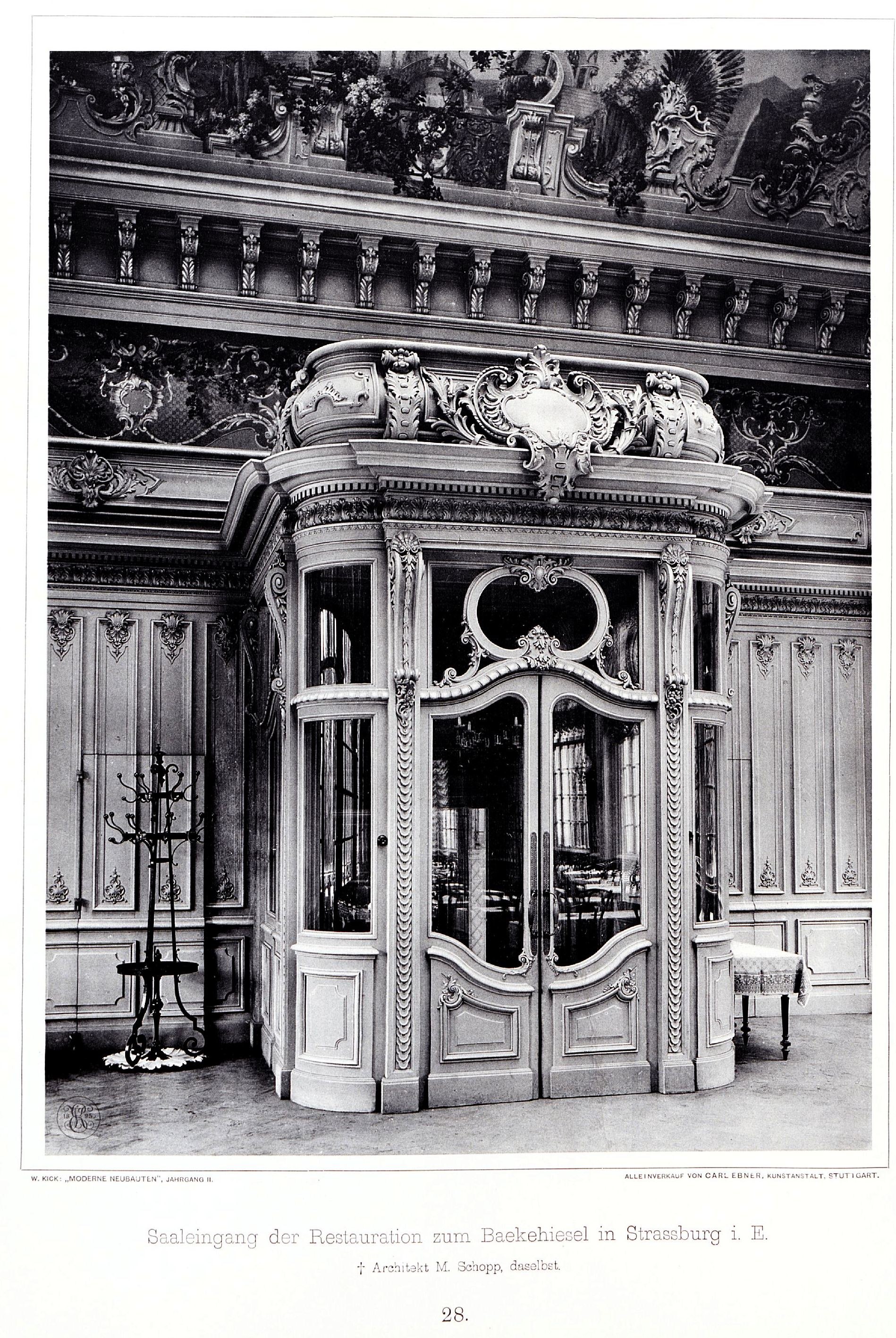 Saaleingang der Restauration zum Baekehiesel in Strassburg Architekt M. Schopp, Tafel 28, Kick Jahrgang II
