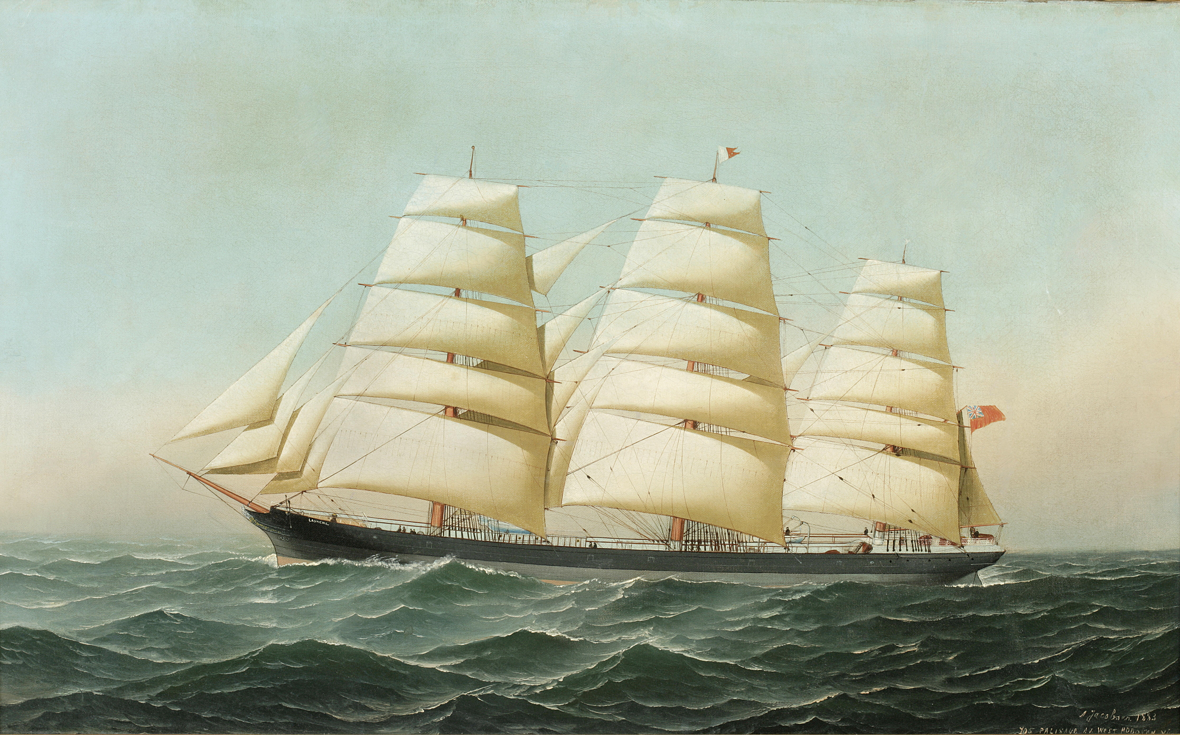 Antonio Jacobsen - The British clipper ship Laomene under full sail at sea