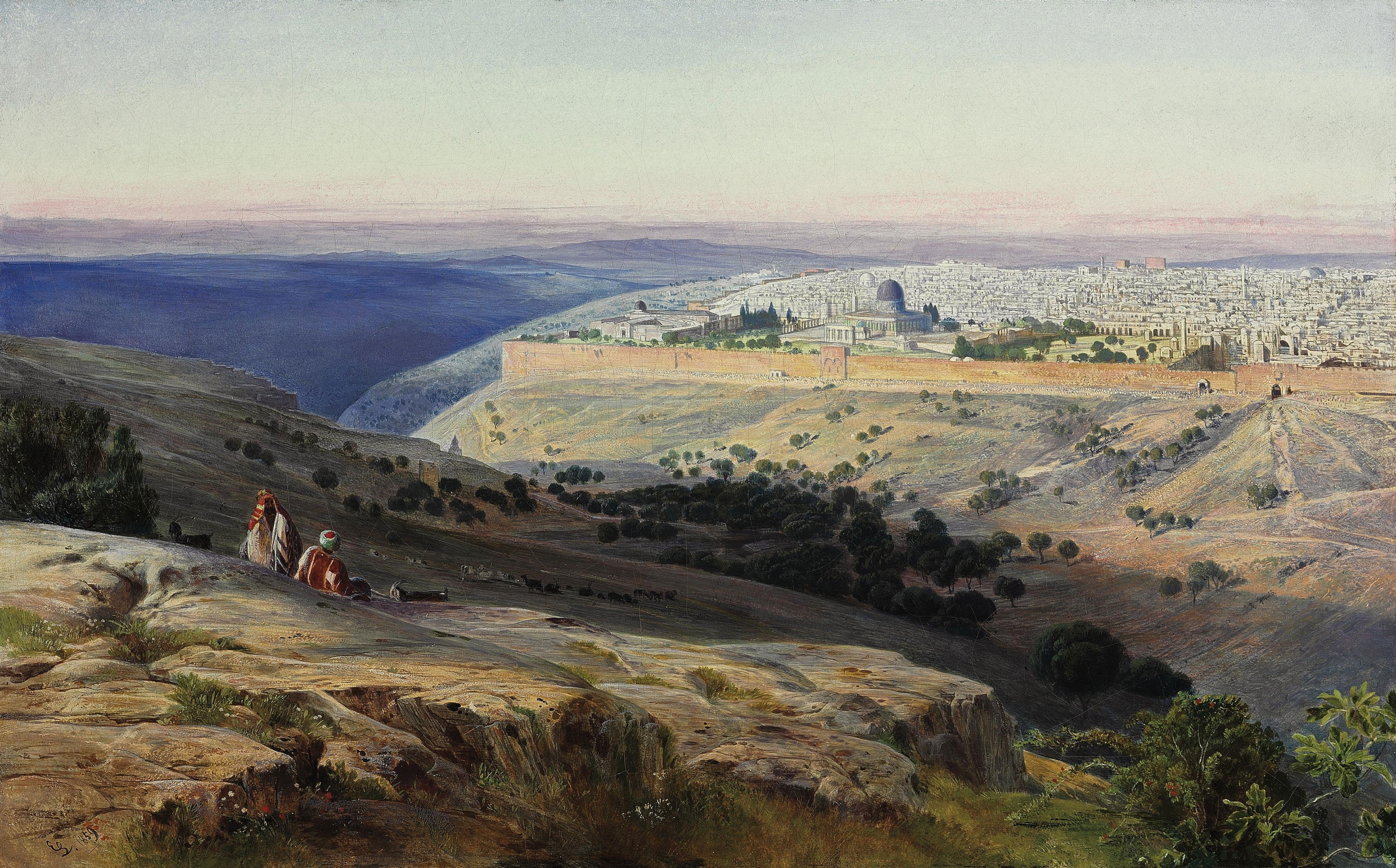 Edward Lear - Jerusalem from the Mount of Olives, Sunrise