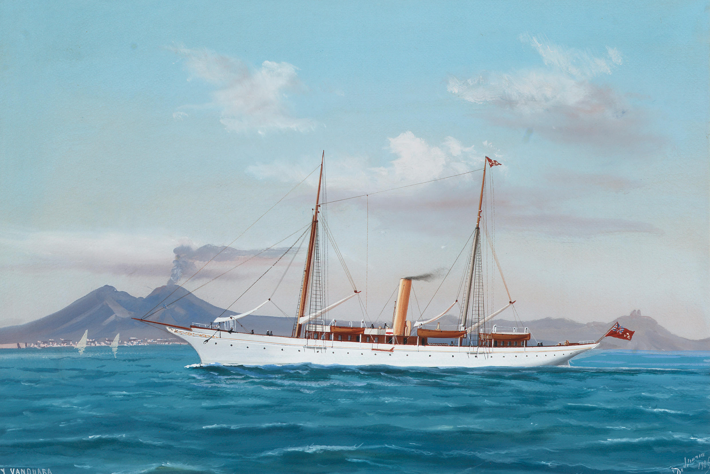 Painting of Steam Yacht (SY) Vanduara by Tommaso de Simone, 1906