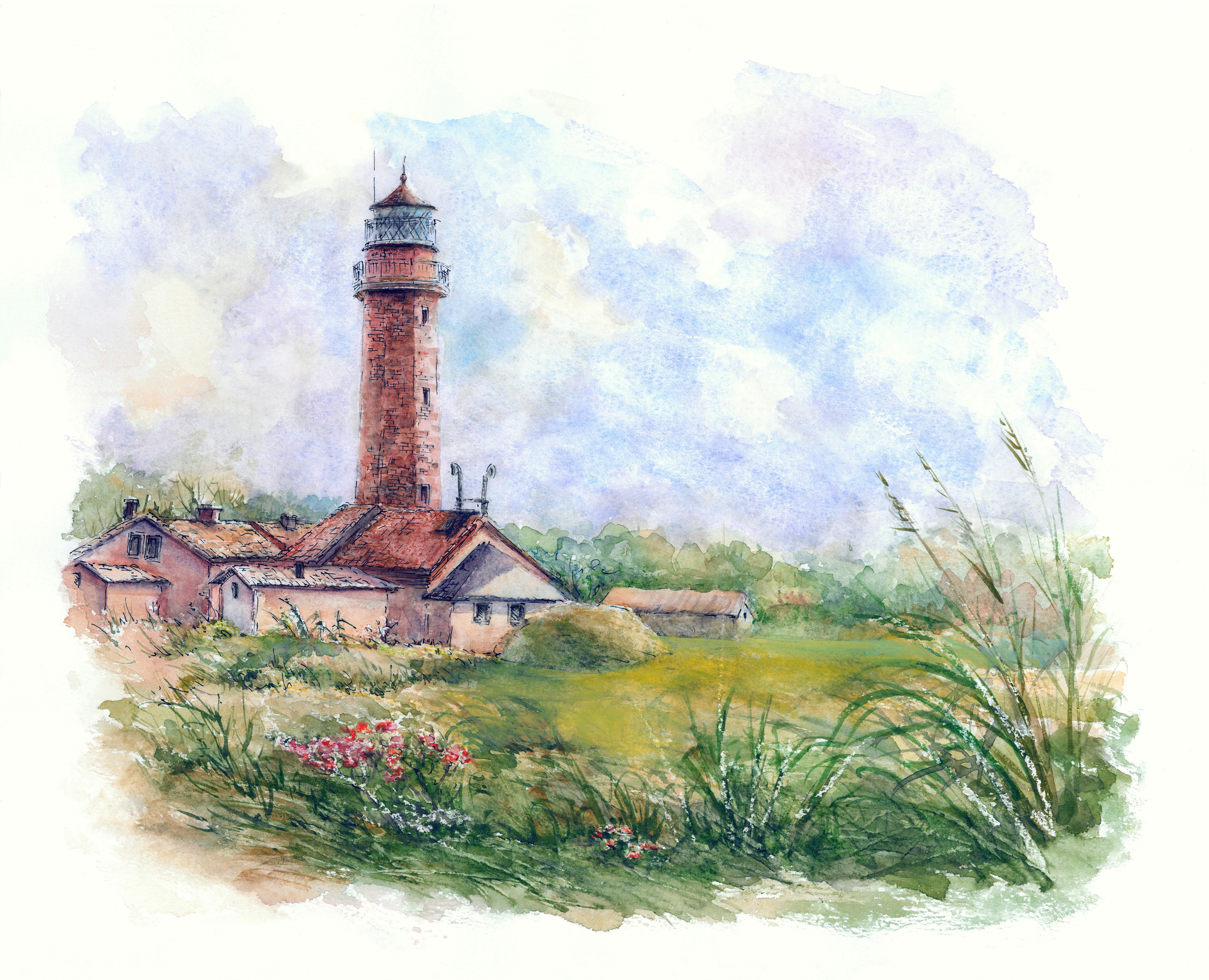 Taran Lighthouse Kalinigrad Oblast Tatiana Yagunova Watercolor painting