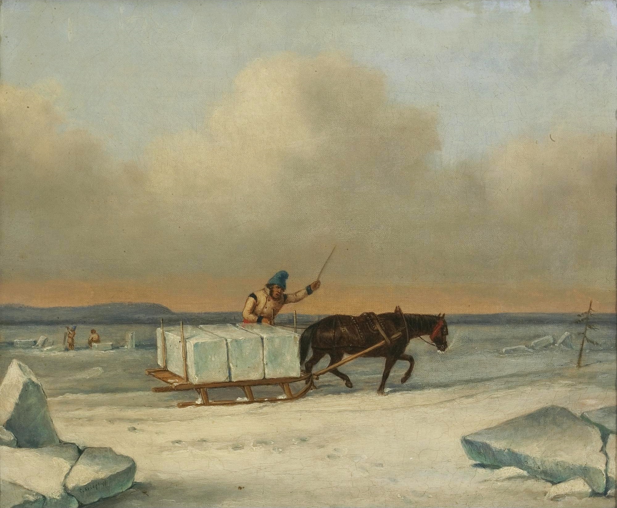 'The Ice Cutters on the St. Lawrence at Longueuil', oil painting by Cornelius Krieghoff
