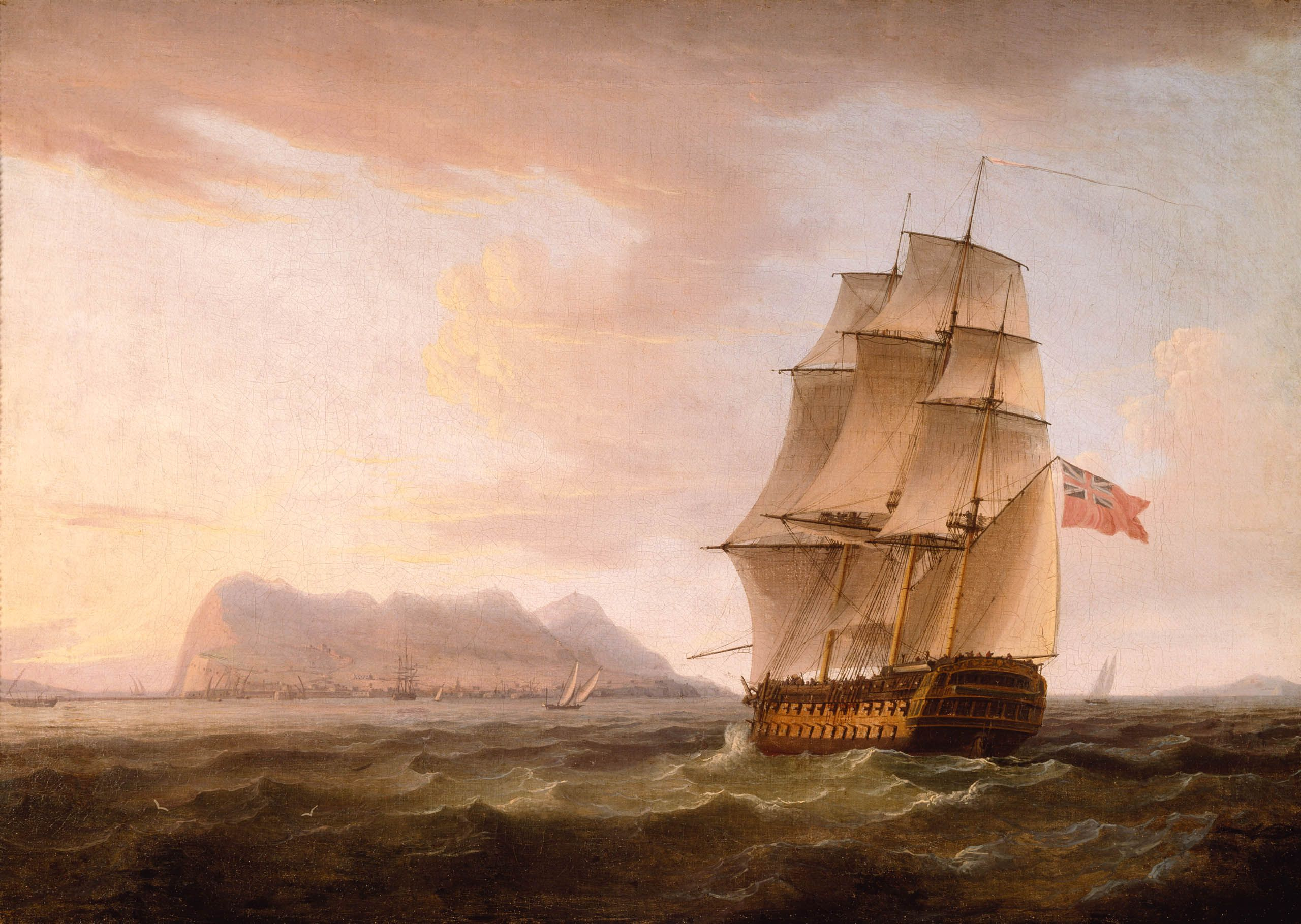 A British Man of War before the Rock of Gibraltar by Thomas Whitcombe