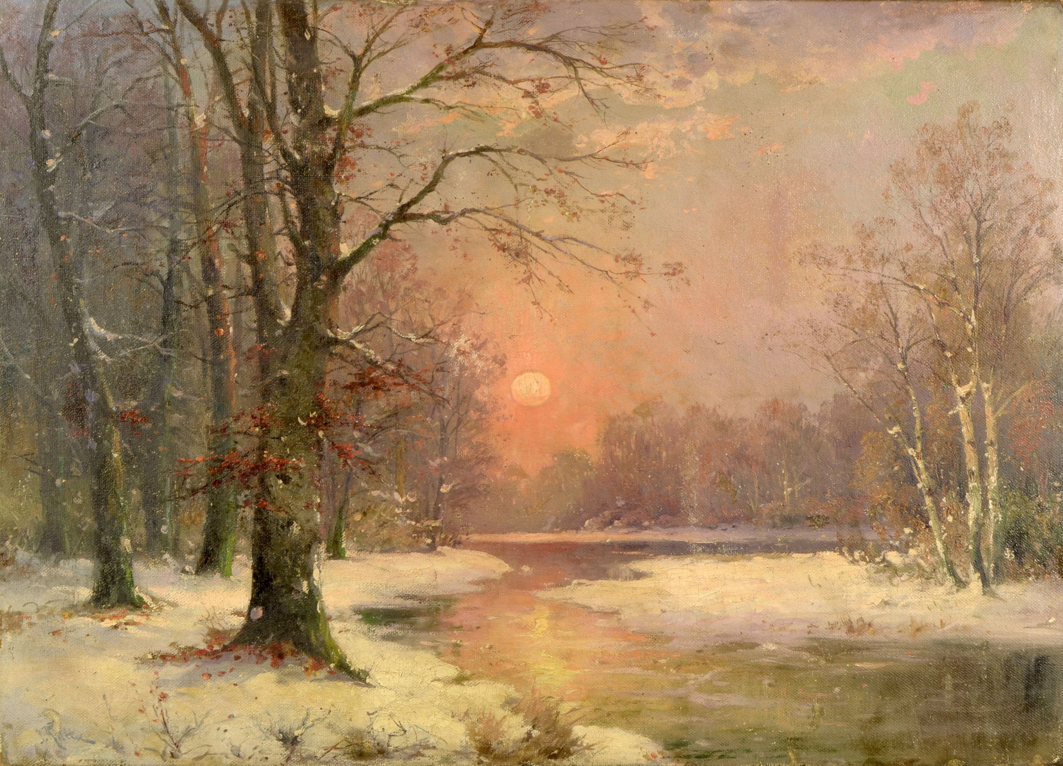 Adolf Kaufmann - Sonnenuntergang in Winterlandschaft