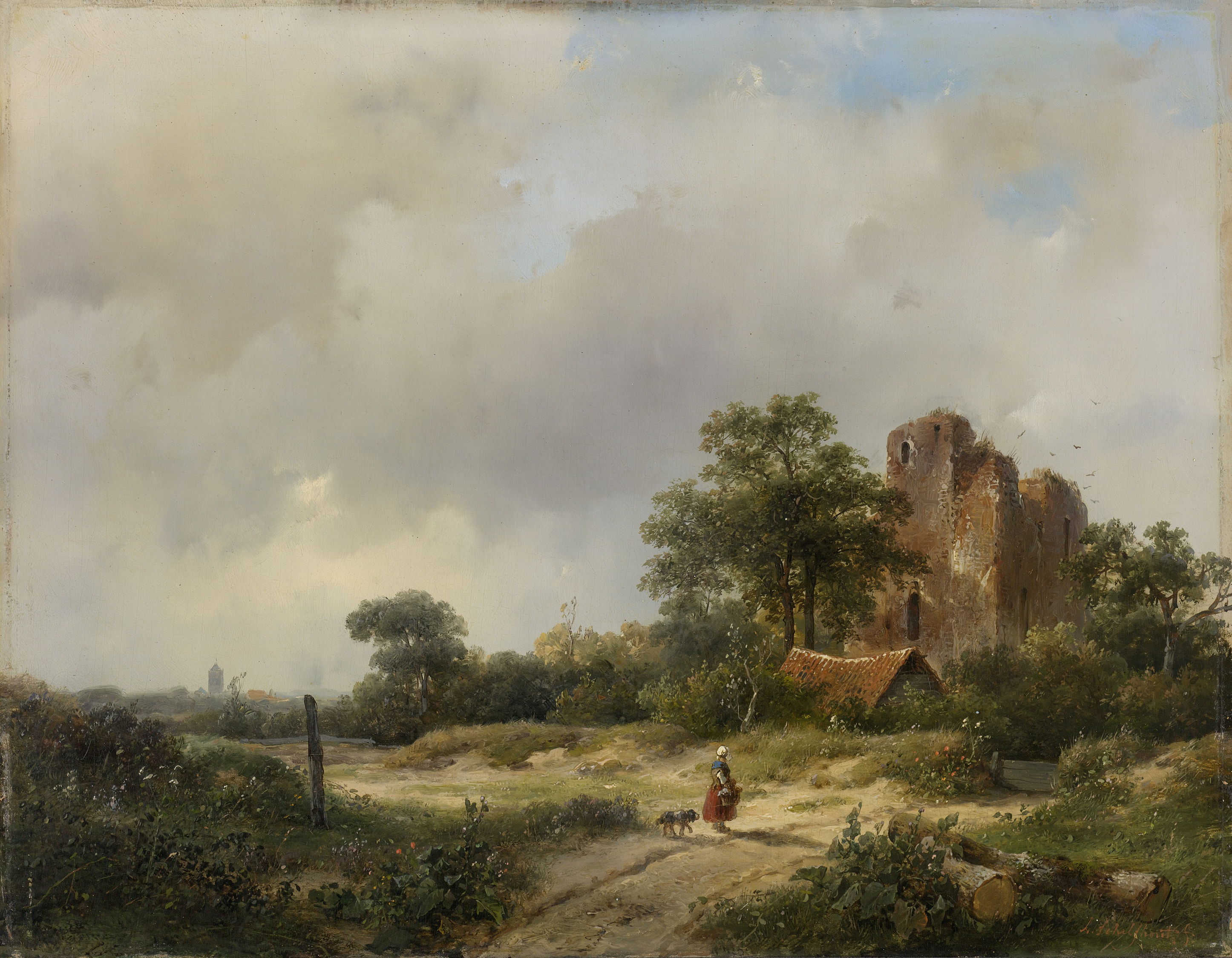 Andreas Schelfhout - Landschap met de ruïne van kasteel Brederode te Santpoort