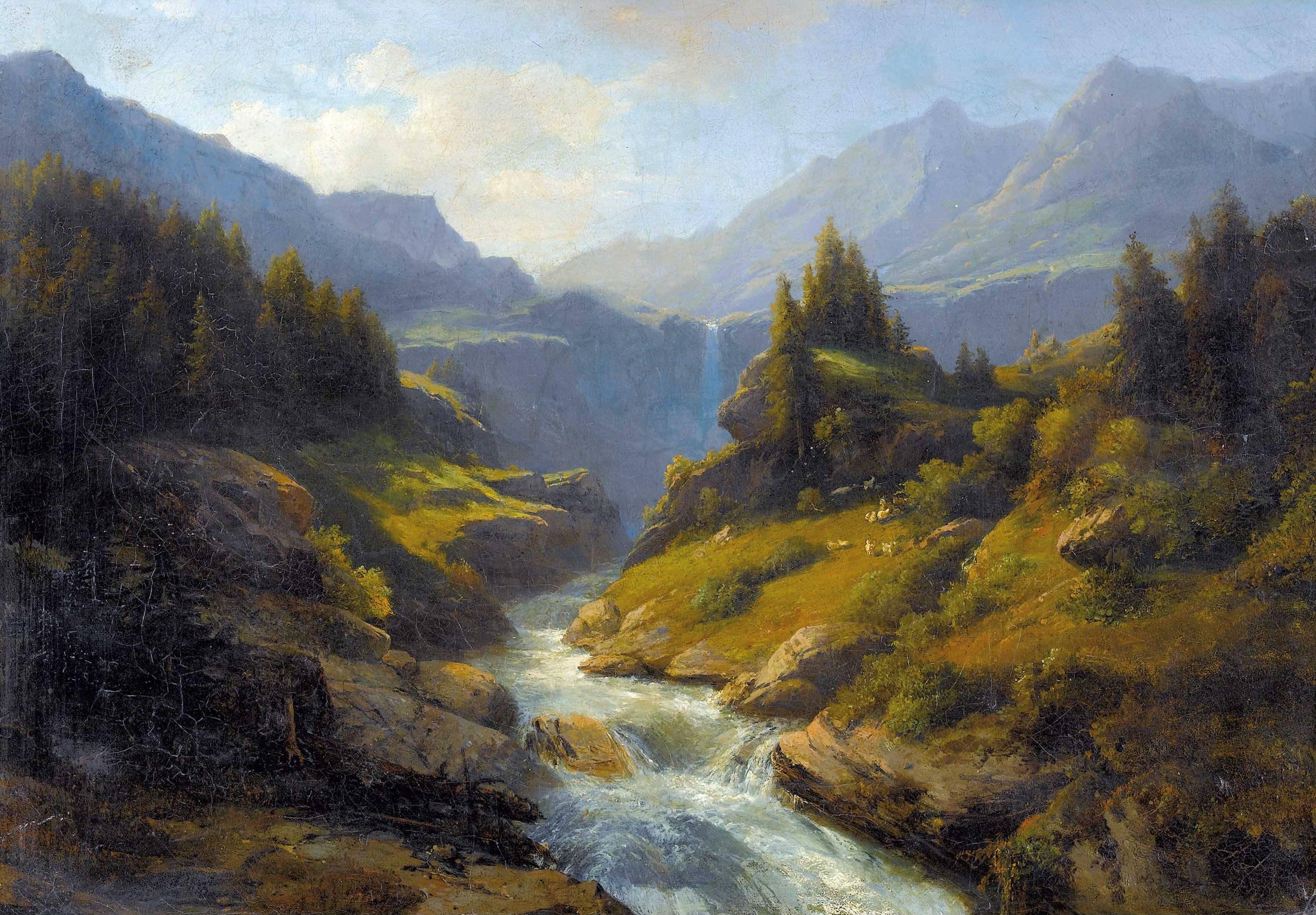 Carl Friedrich Seiffert - Gebirgsbach mit Wasserfall (1862)