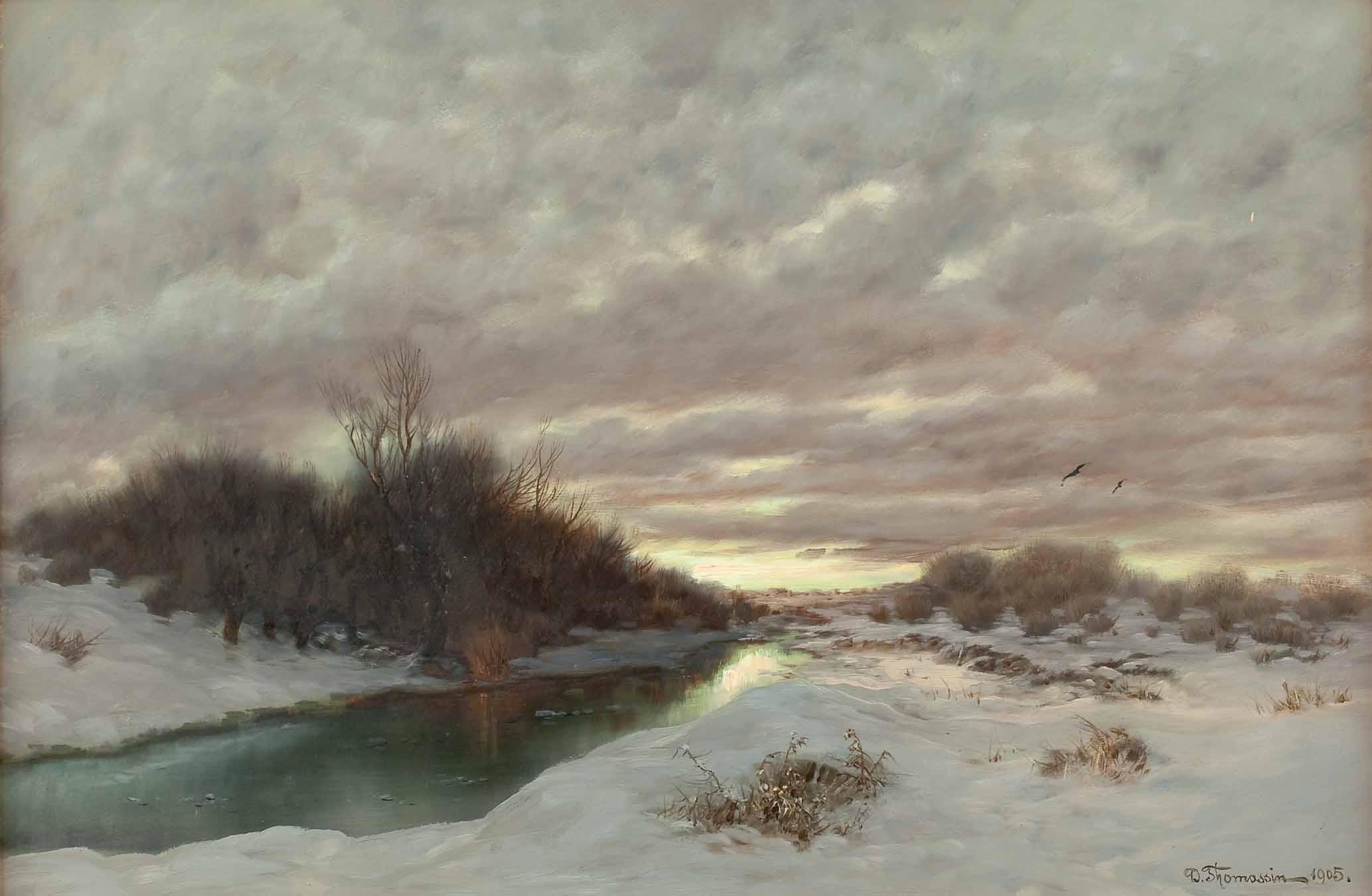 Désiré Thomassin Winterlandschaft am Abend 1905