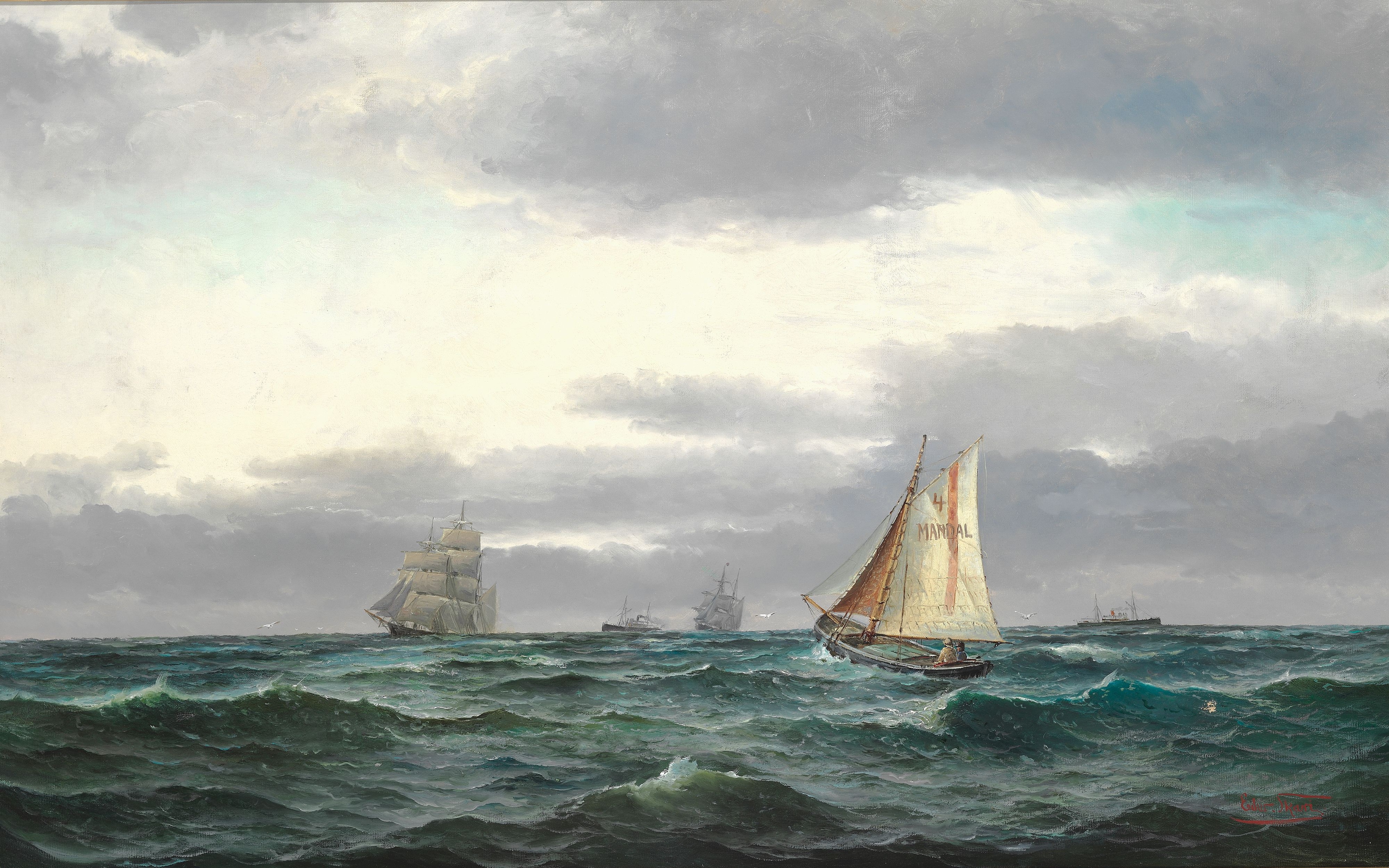 Edvard Skari - Marine with several ships