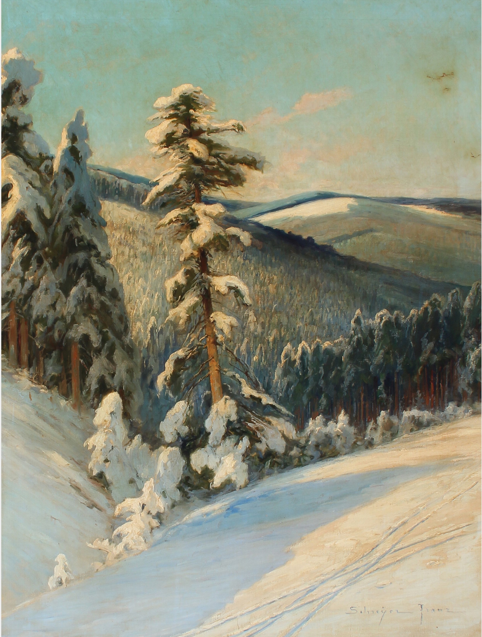 Franz Schreyer - Berglandschaft mit schneebedeckten Bäumen