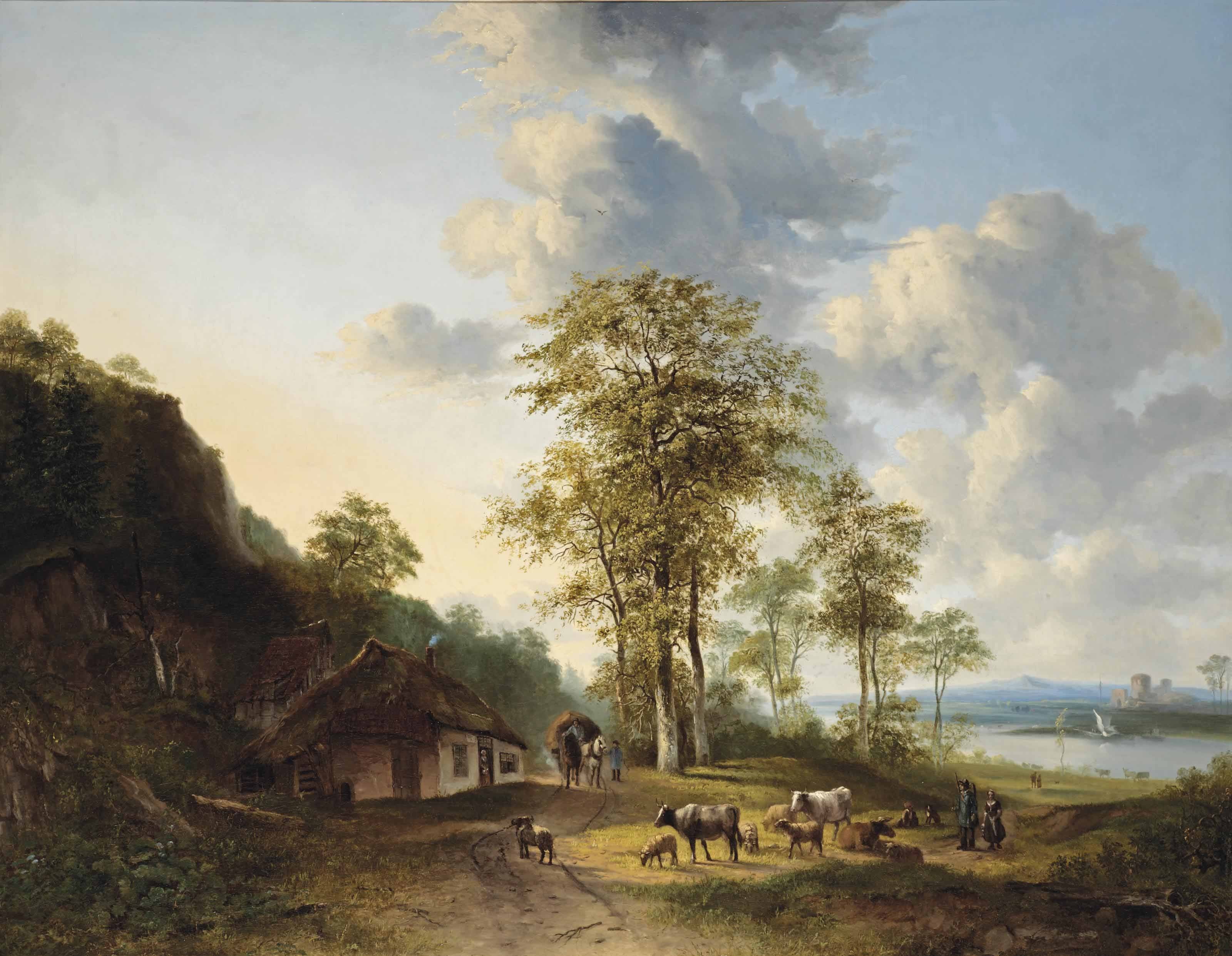 George Jacobus Johannes van Os - An extensive river landscape