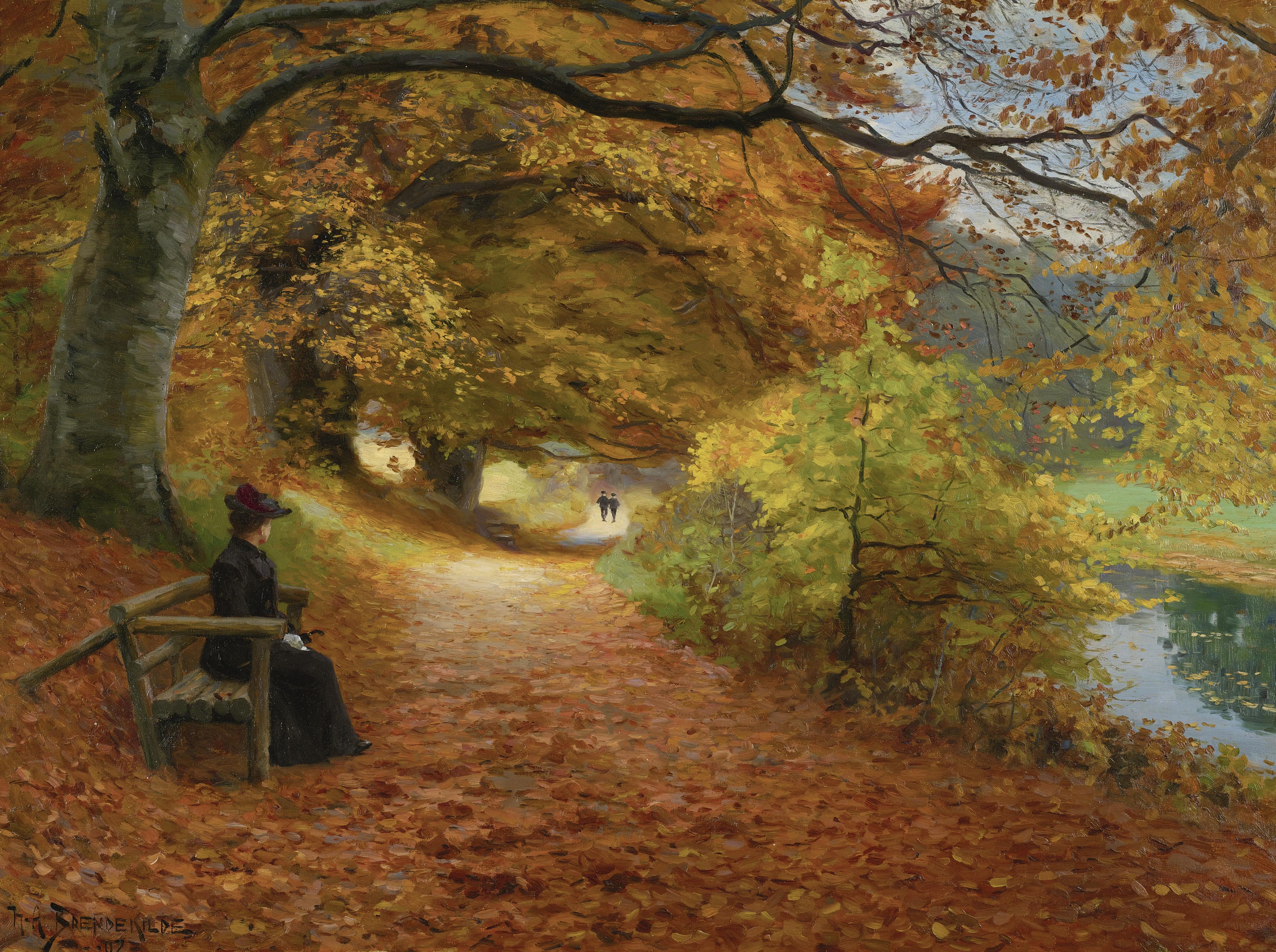 H. A. Brendekilde - A wooded path in autumn (1902)