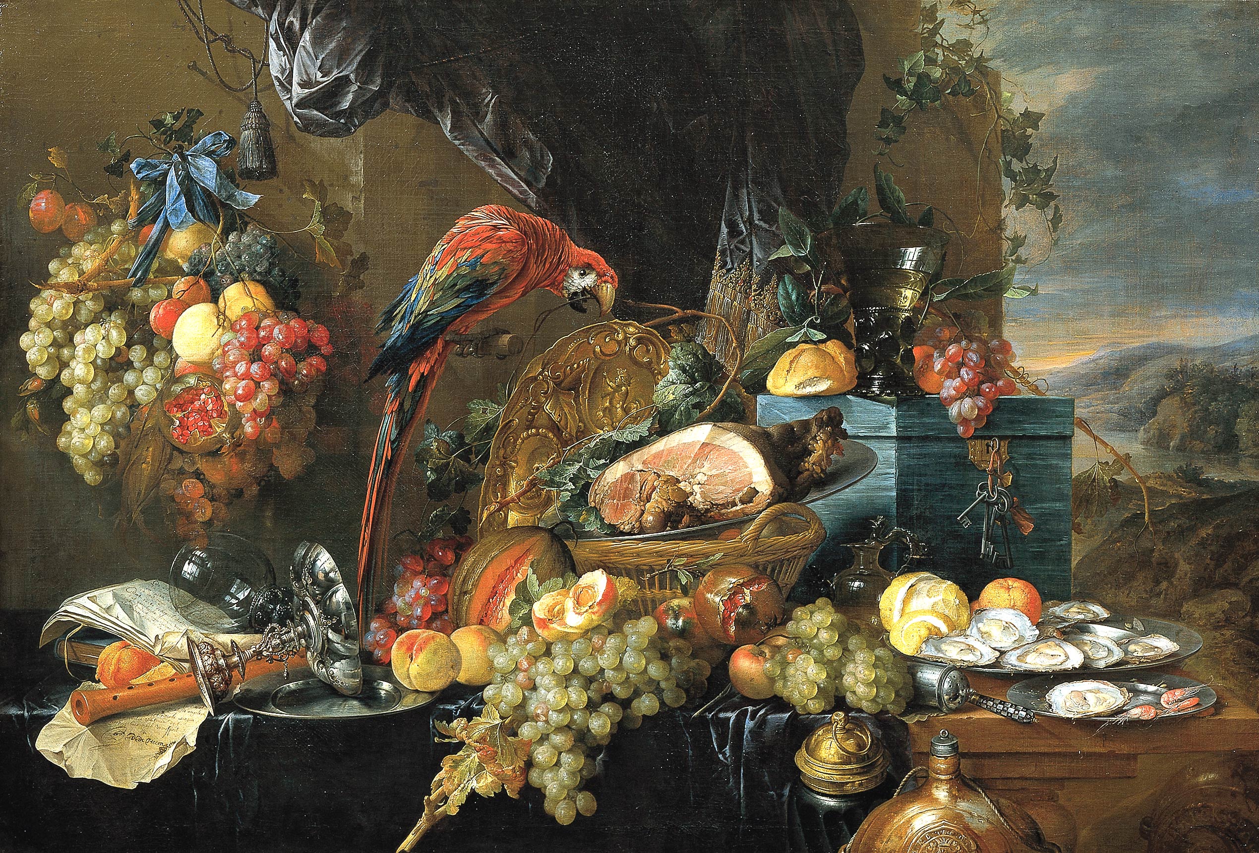 Heem, Jan Davidsz. de - A Richly Laid Table with Parrots - c. 1650