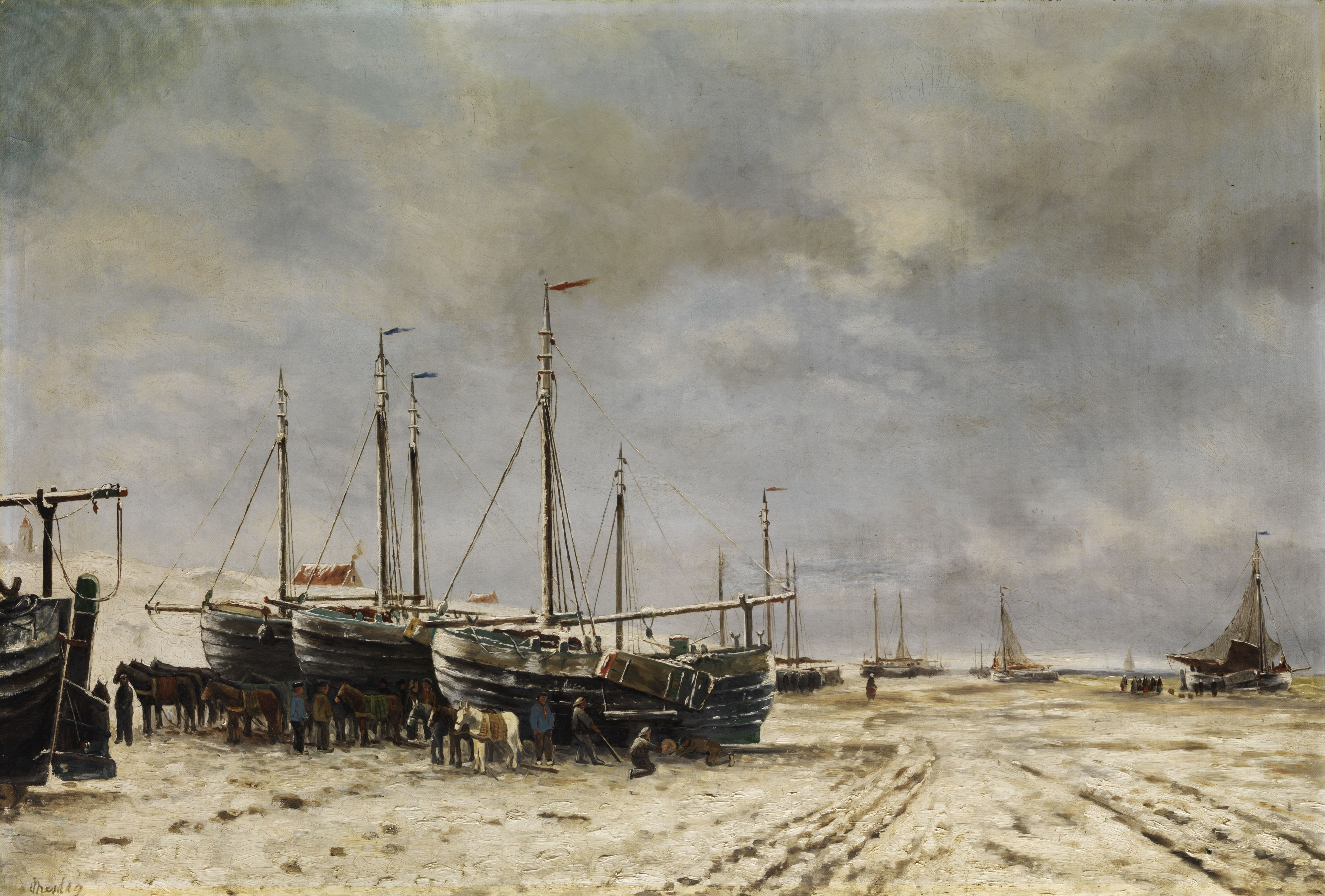 Hendrik Willem Mesdag Polderseelandschaft mit eingefrorenen Schiffen