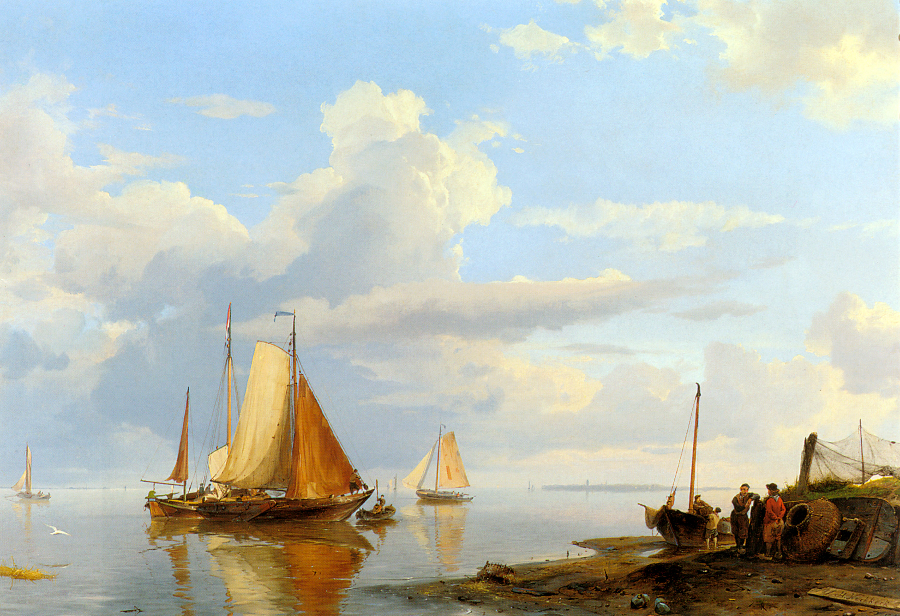 Hermanus Koekkoek (sr.) - Figures coming ashore in a calm (1852)