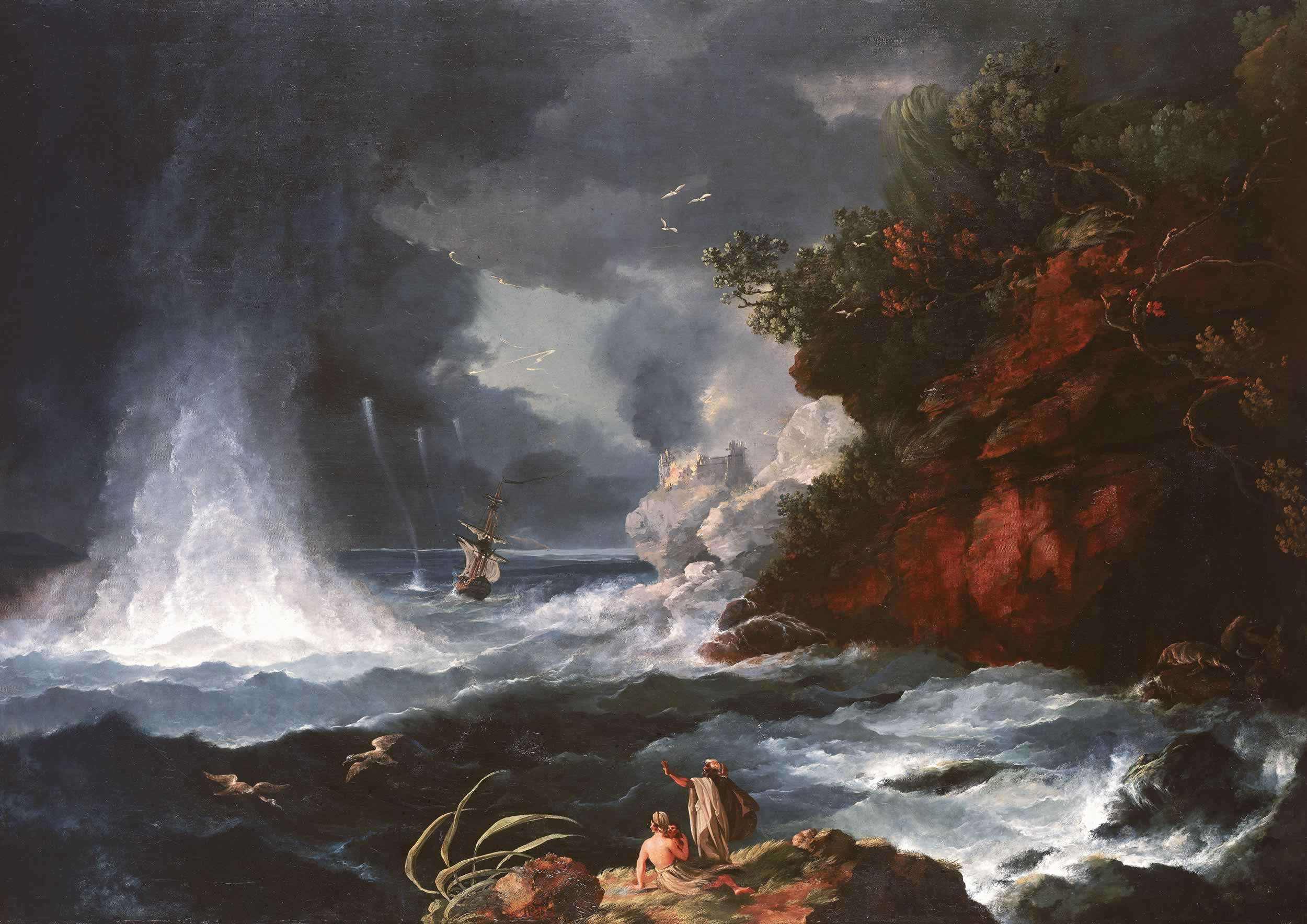 HodgesA View of Cape Stephens in Cook's Straits New Zealand with Waterspout 1776.