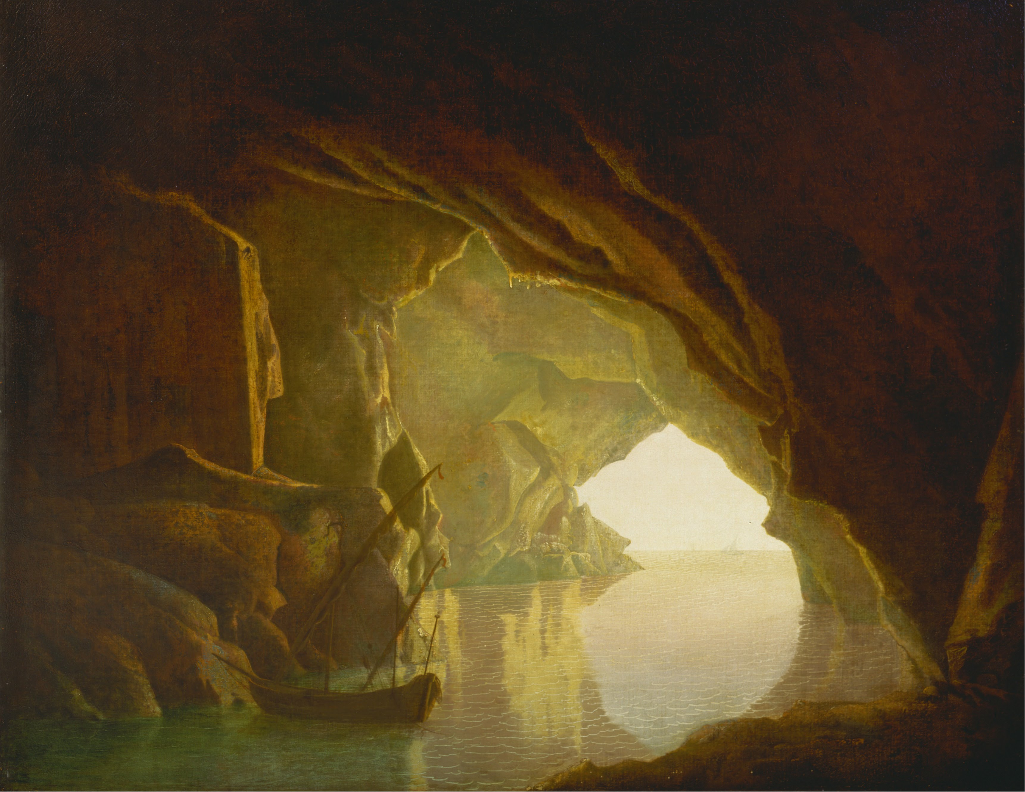 Joseph Wright of Derby - A Grotto in the Gulf of Salerno, Sunset - Google Art Project