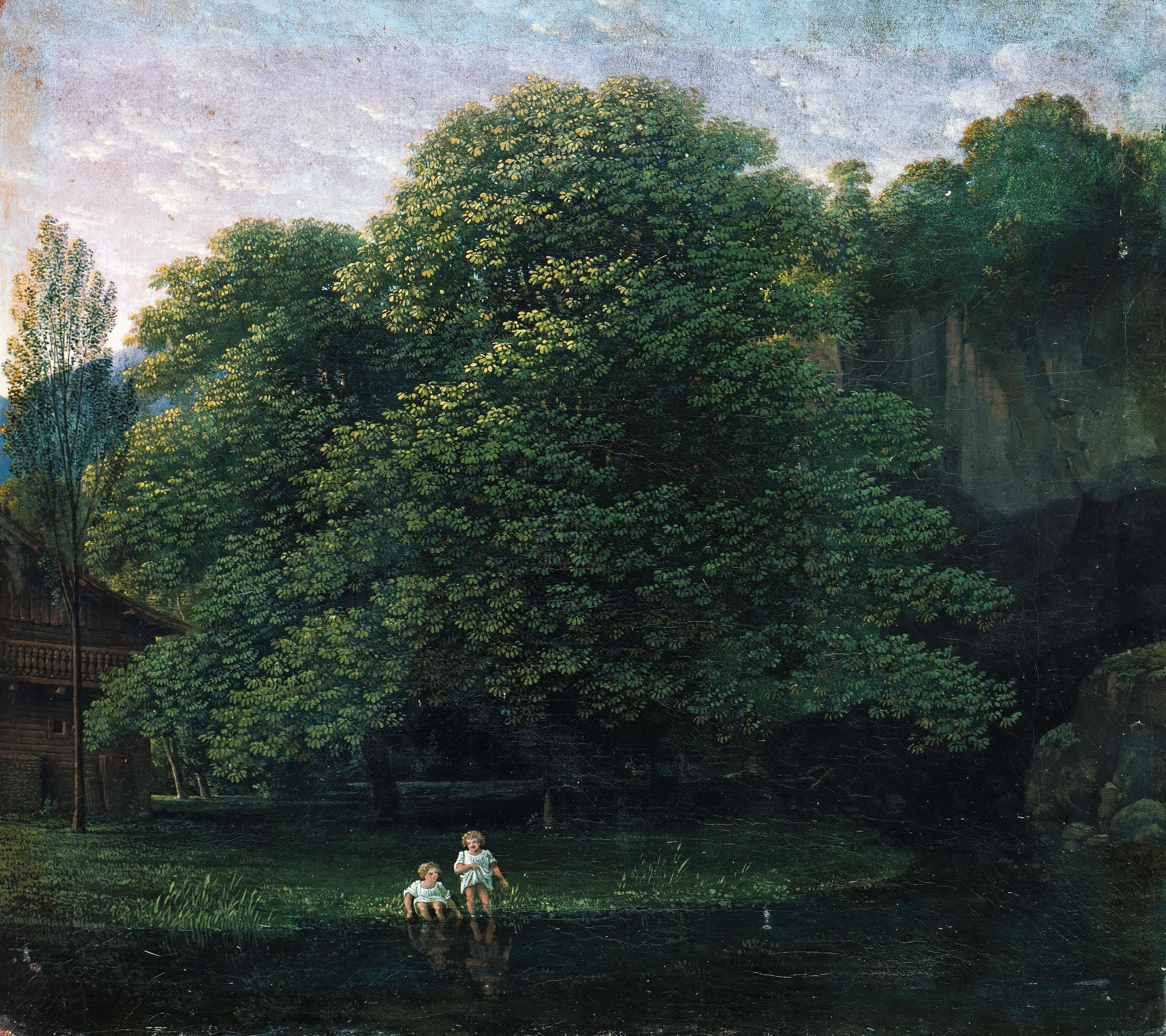 Karl Friedrich Schinkel - Landschaft mit zwei badenden Kindern (ca.1800)