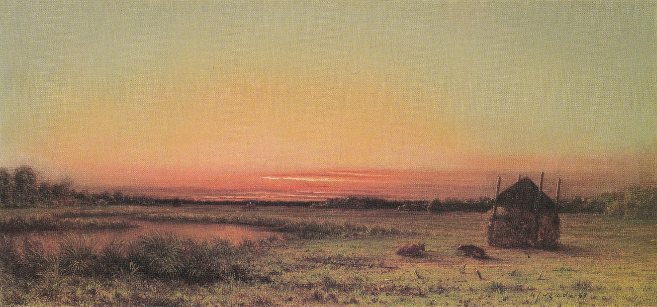 Martin Johnson Heade - Marsh Scene - Two Cattle in a Field (1869)