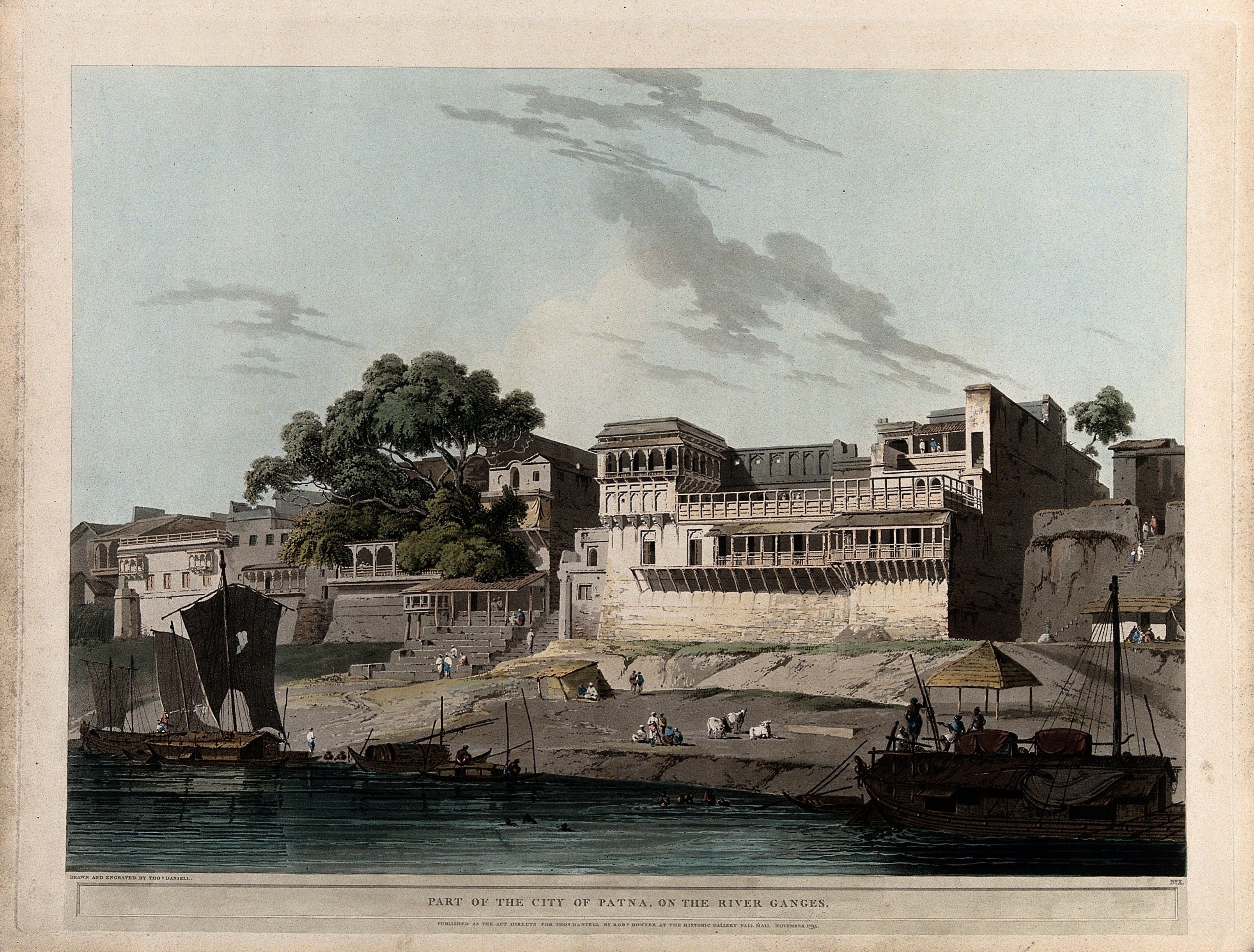 Patna seen from the Ganges, Bihar. Coloured aquatint by Thom Wellcome V0050469