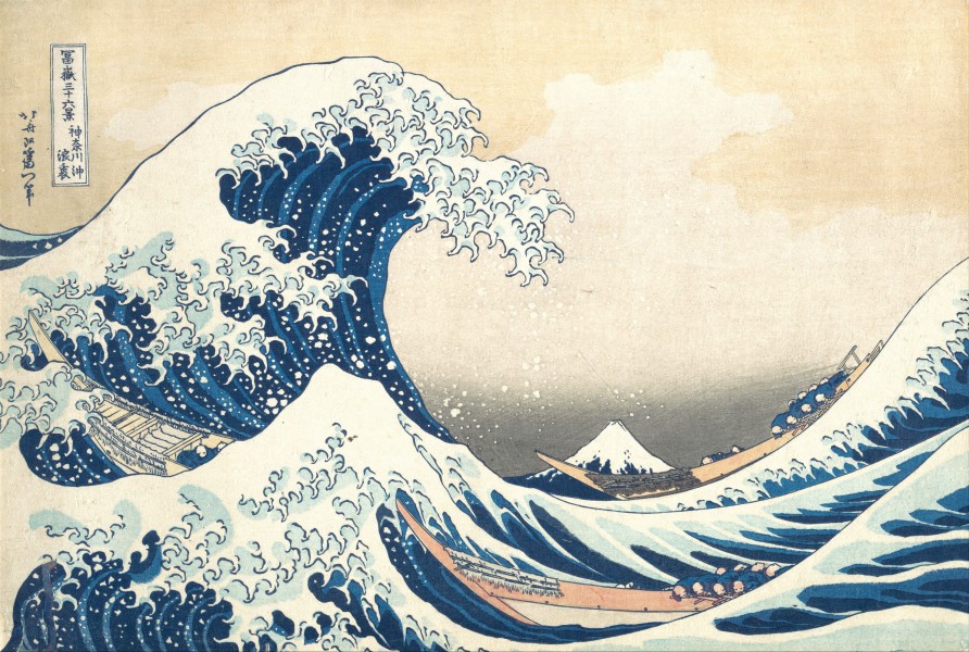 「富嶽三十六景 神奈川沖浪裏」-Under the Wave off Kanagawa (Kanagawa oki nami ura), also known as The Great Wave, from the series Thirty-six Views of Mount Fuji (Fugaku sanjūrokkei) MET DP130155