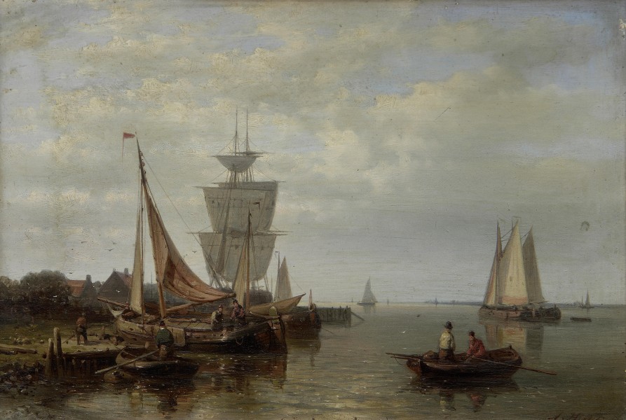 Abraham Hulk, Snr - Fishing boats approaching a shore in a calm