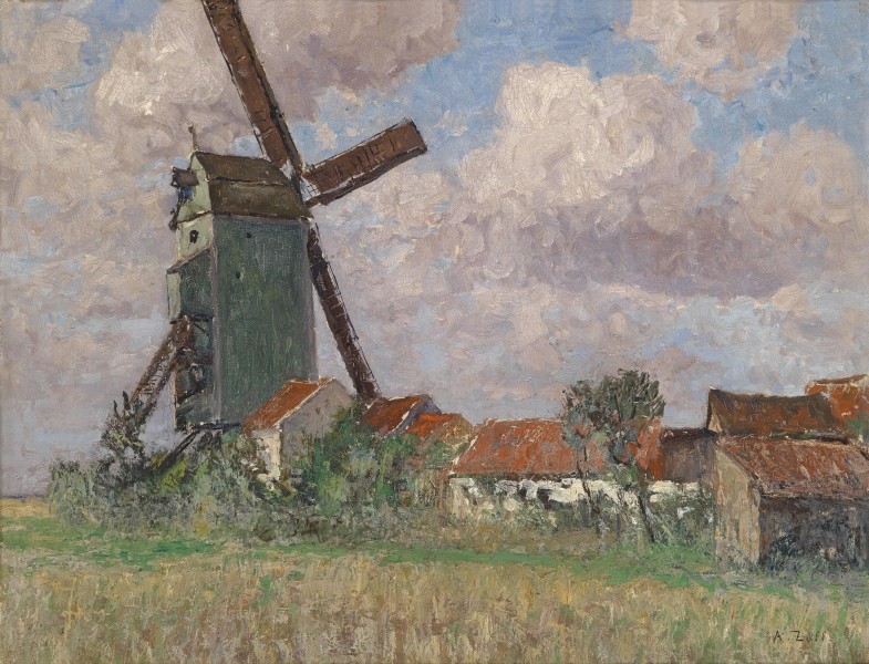 Alfred Zoff Windmühle und Dorf in Belgien