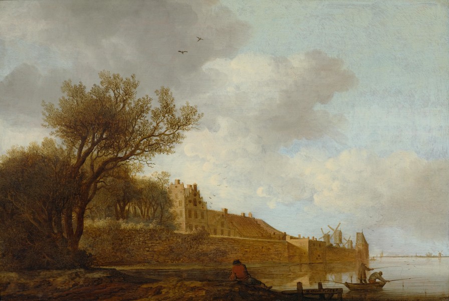 Anthonie Jansz van der Croos Flussmündung mit Fischer vor einer Stadt 1648