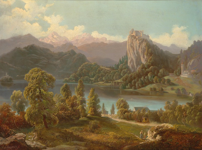 Anton Karinger - View of the Castle and Island with St Mary’s Church on Lake Bled